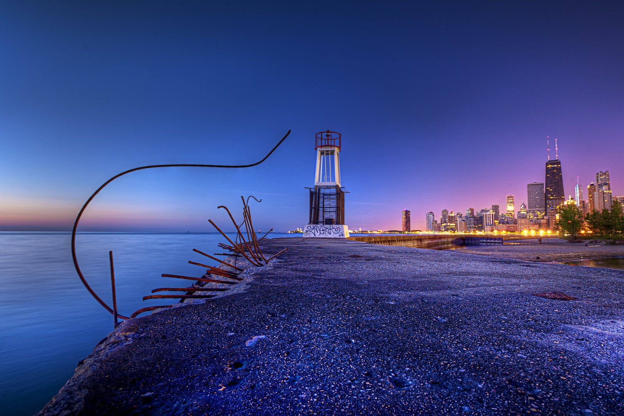 IL, near, scenery, coast, US, asphalt, dock, 1080P, body, gold, Gold Coast, Chicago, water, HD Wallpaper