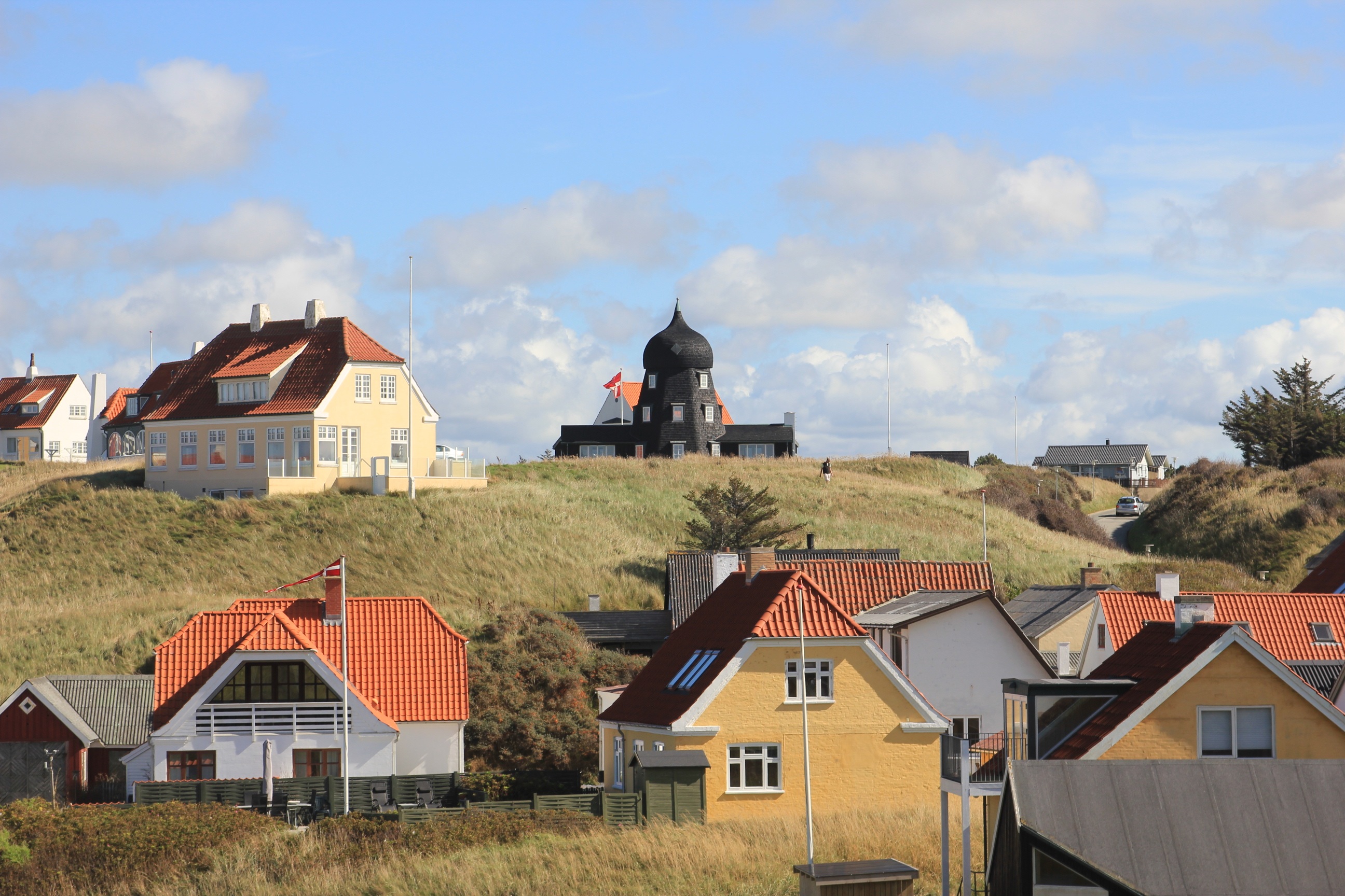 cloud - sky, religion, building, roof, tourism, spirituality, denmark, outlook, town, view, place of worship, outlook views, city, built structure, homes, HD Wallpaper