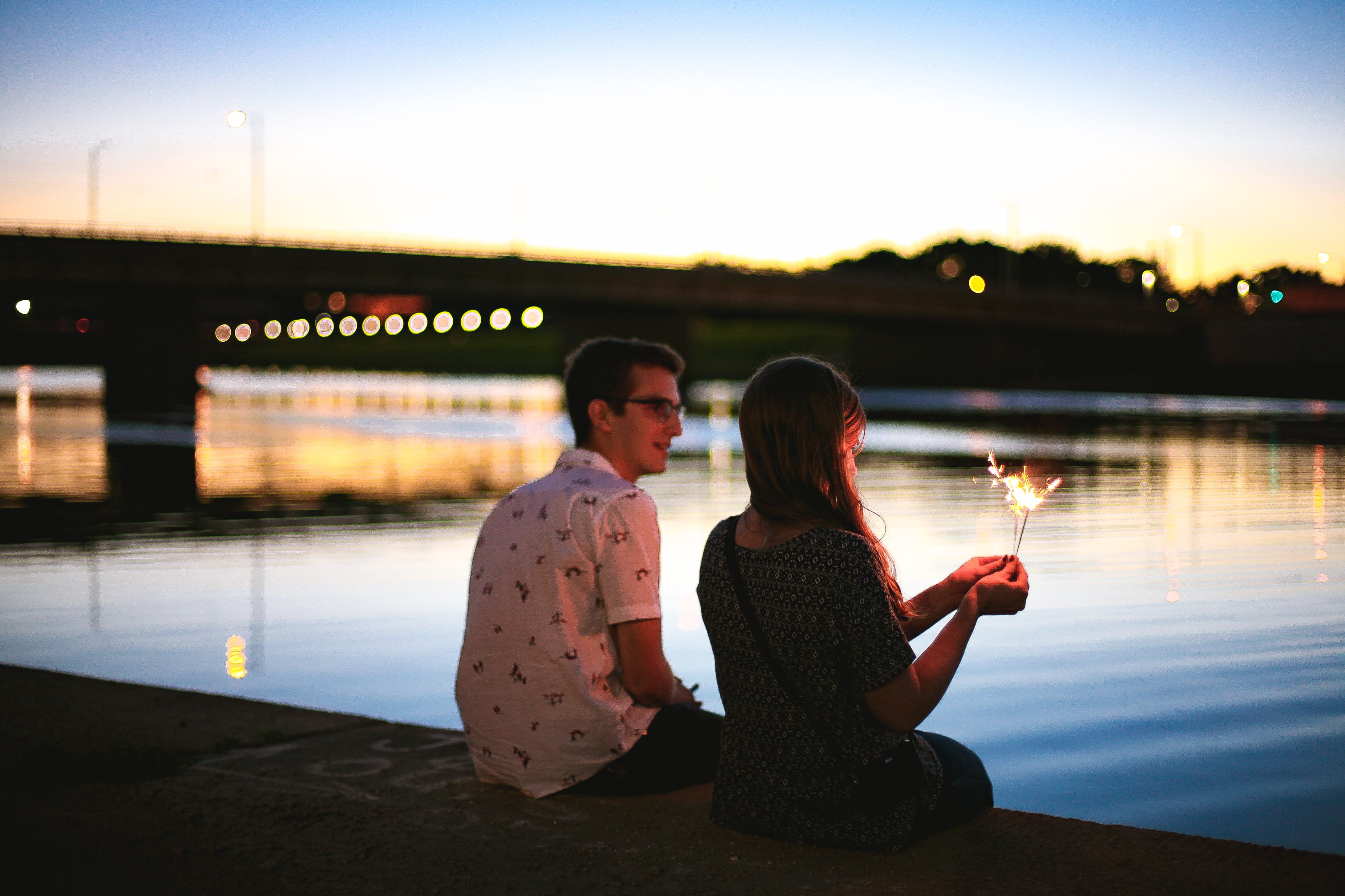 tranquil Scene, women, near, positive emotion, young men, adult, woman, reflection, sunset, togetherness, young Adult, people, bridge, beside, heterosexual Couple, HD Wallpaper