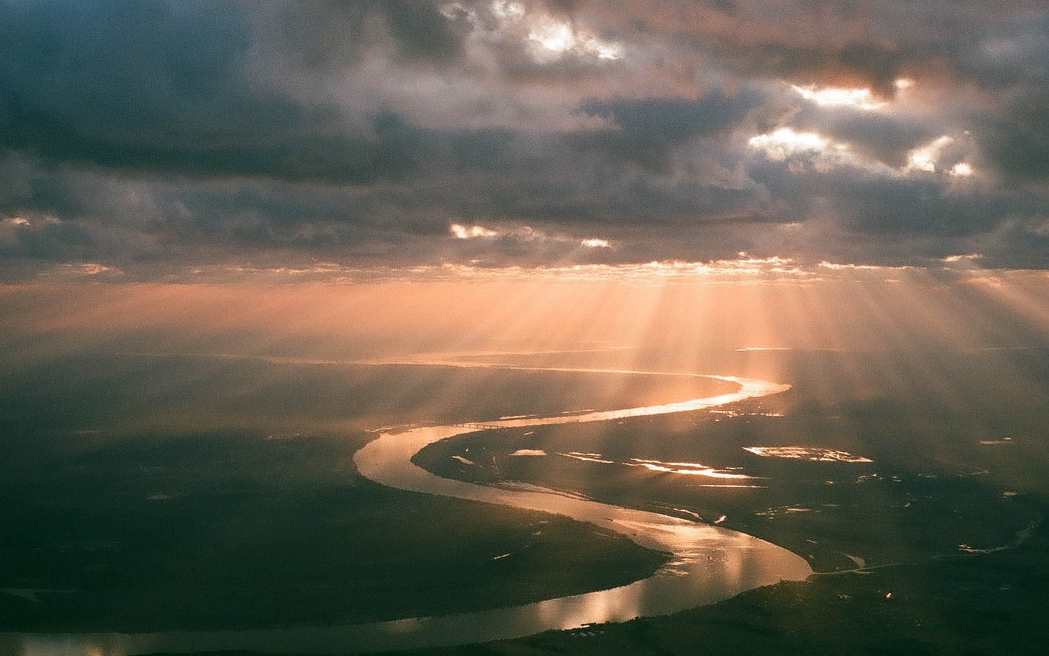 720P, nature, sun rays, clouds, valley, river, sky, mist, landscape, sunset, HD Wallpaper