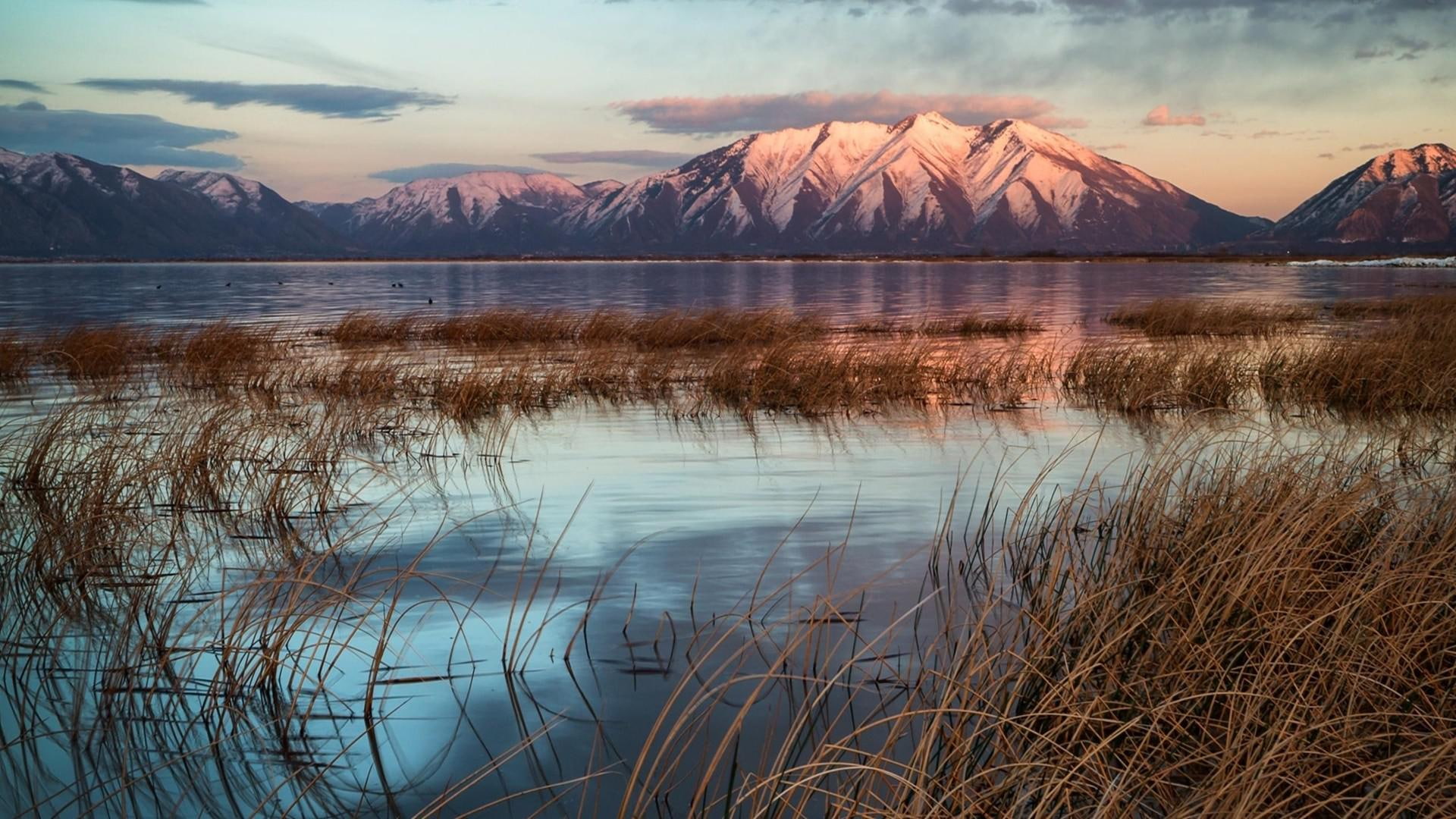 snowy, download, nature, sunset, peaks, landscapes, lakes, mountains, utah, 1080P, HD Wallpaper