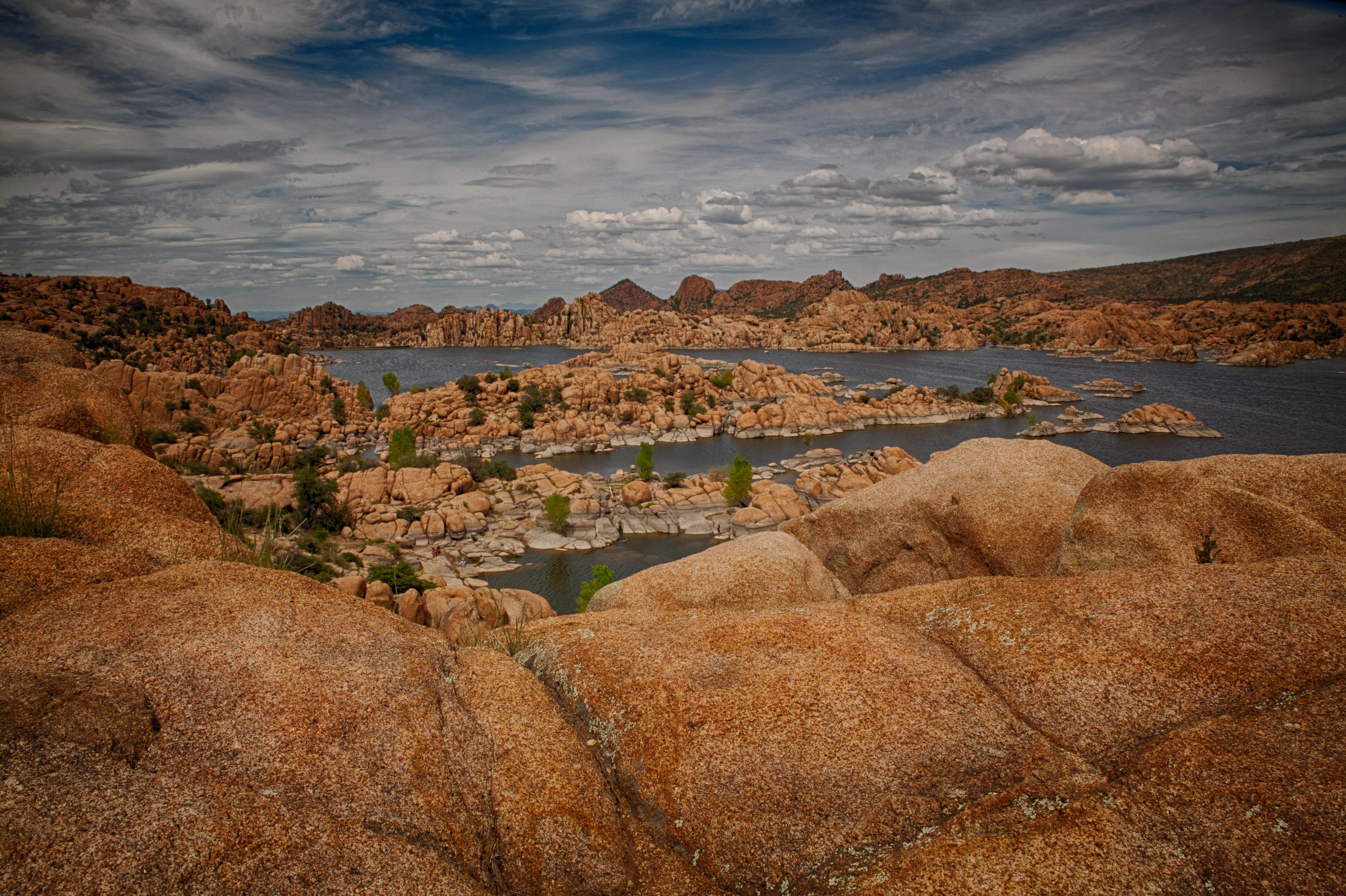 watson lake, environment, tranquility, cloud - sky, outdoors, arid climate, landscape, rock - object, land, united states, water, prescott, travel, solid, HD Wallpaper