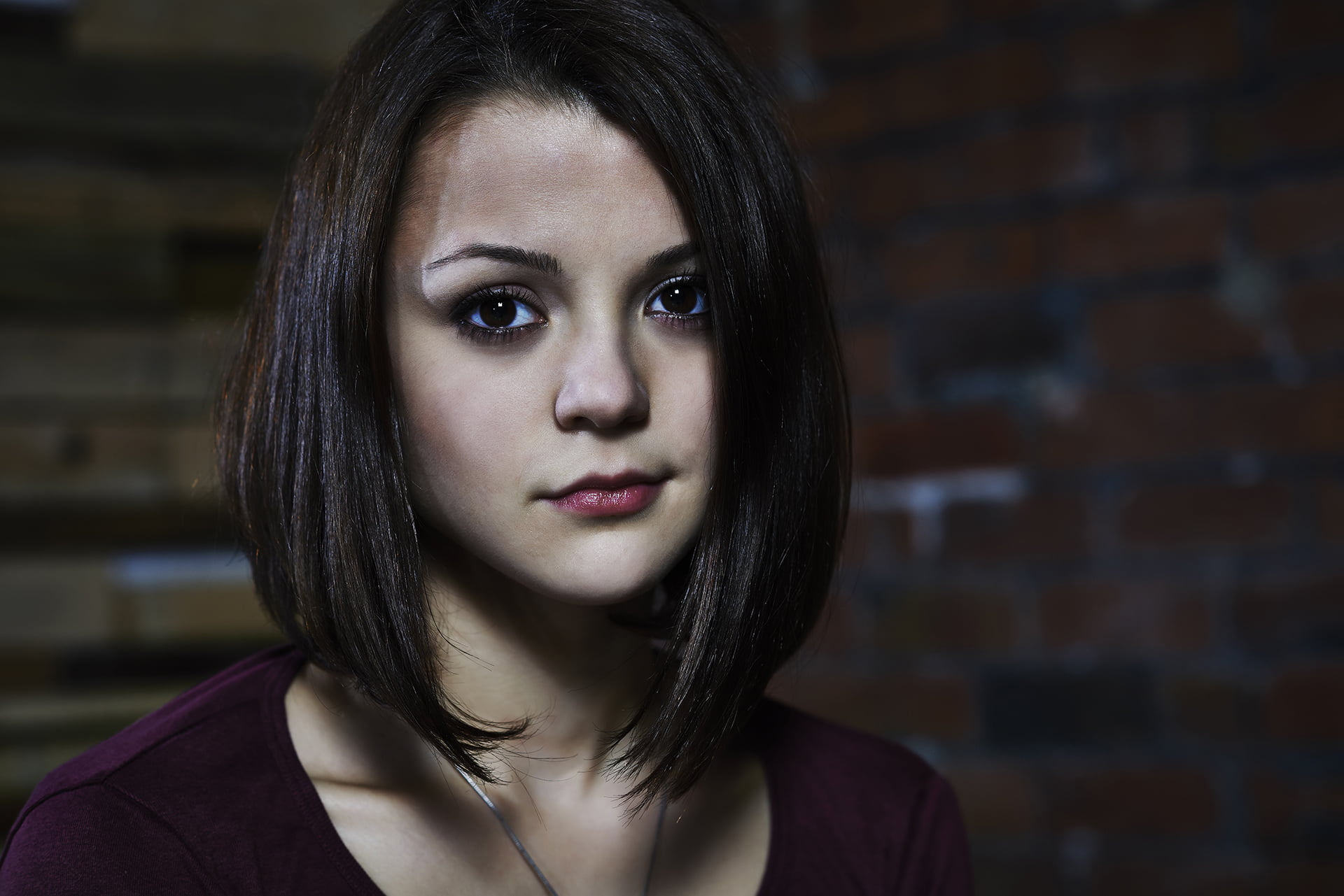 dark, 1080P, face, short hair, Kathryn Prescott, actress, women, brunette, HD Wallpaper
