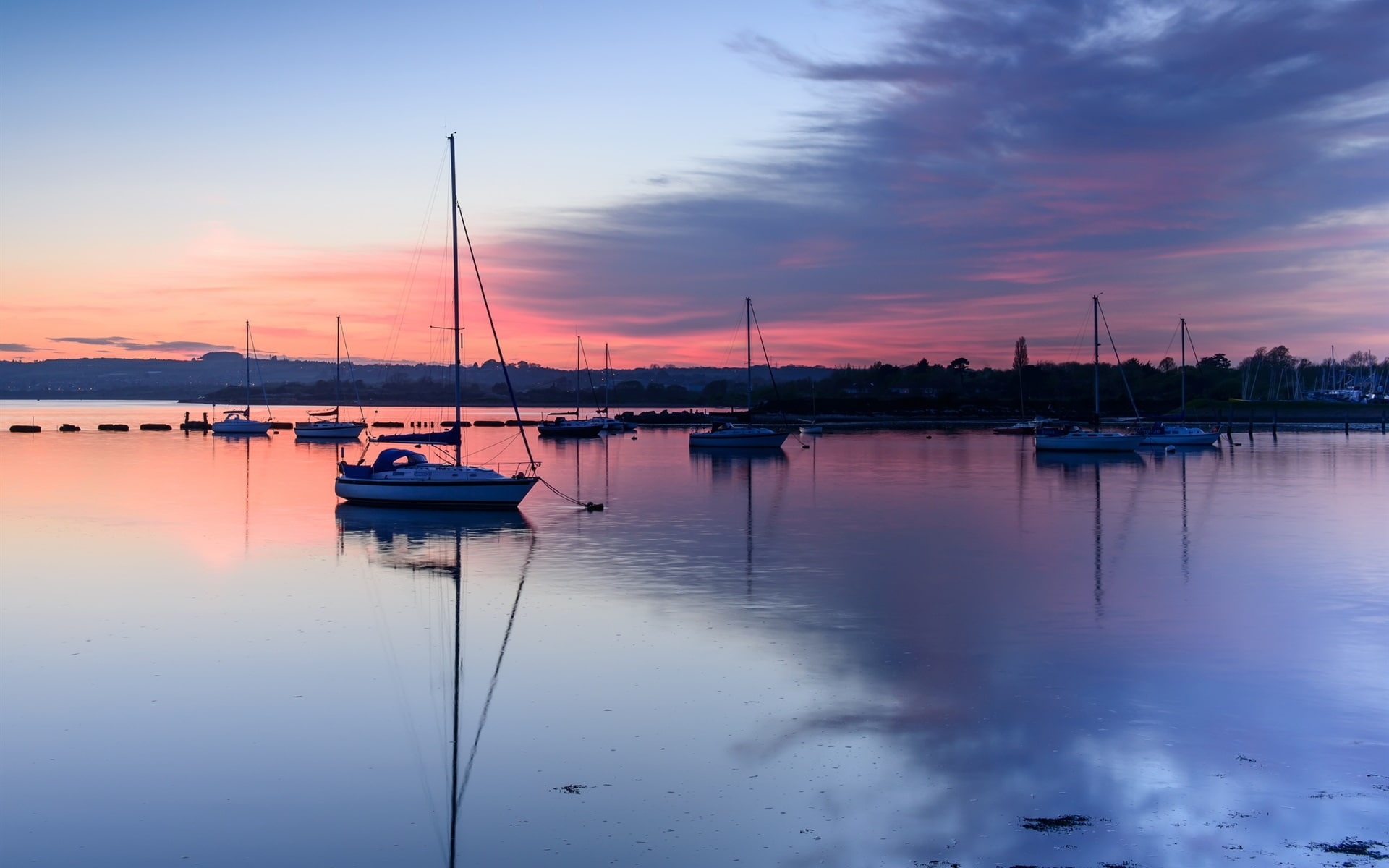 Bay, Hampshire, County, Evening, England, Sunset, Boats, UK, 1080P, HD Wallpaper