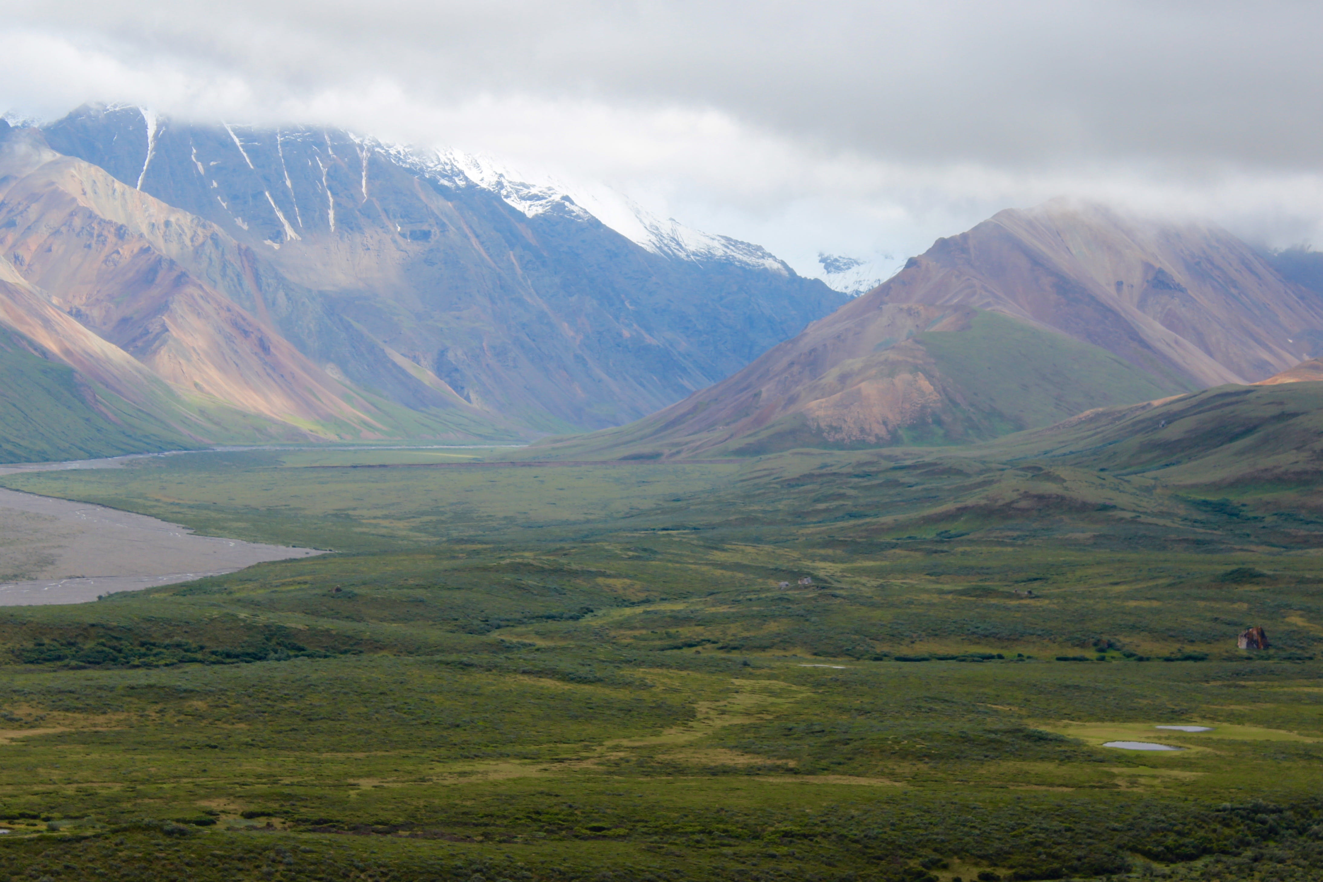 tranquility, nature, land, brown, cloud - sky, lake, sky, outdoors, environment, landscape, mountain peak, green, no people, alaska, 4K, united states, HD Wallpaper