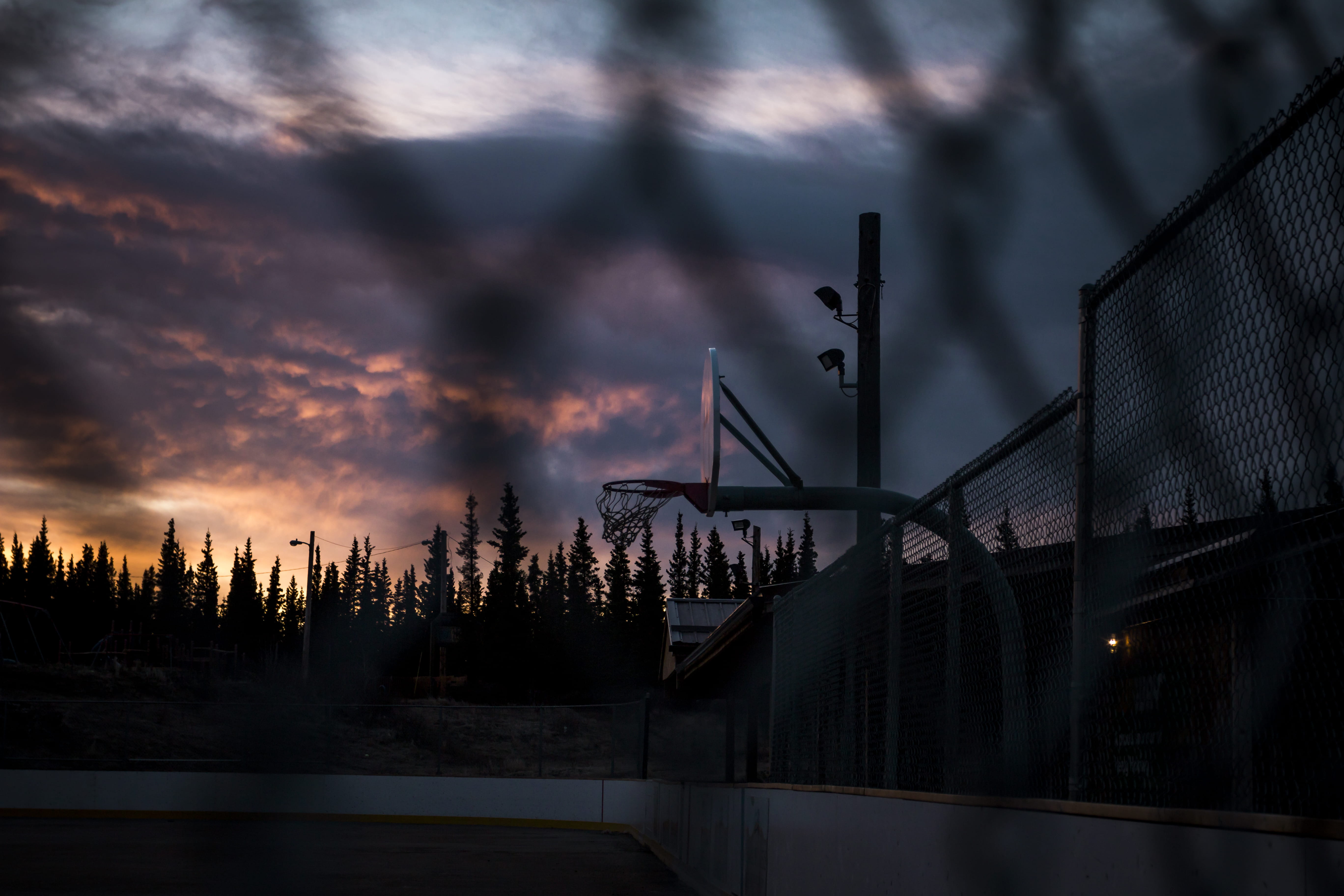 red sky, sunset, beauty in nature, basketball hoop, built structure, no people, transportation, sunrise, 5K, bridge, hoop, smoke - physical structure, HD Wallpaper