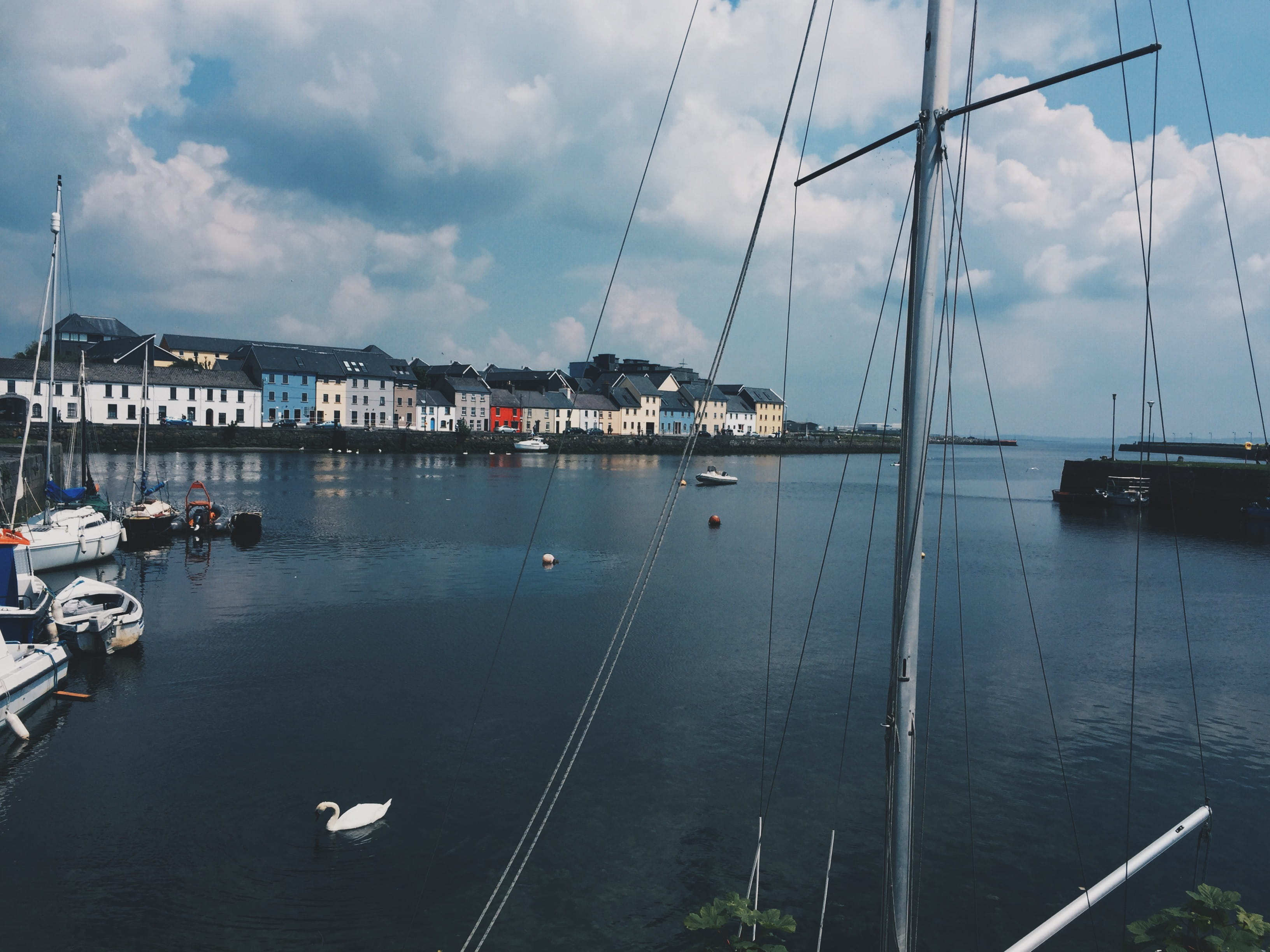 building exterior, 2K, galway city, duck, architecture, cloud - sky, day, transportation, sky, outdoors, harbor, no people, ireland, house, boat, mode of transportation, HD Wallpaper