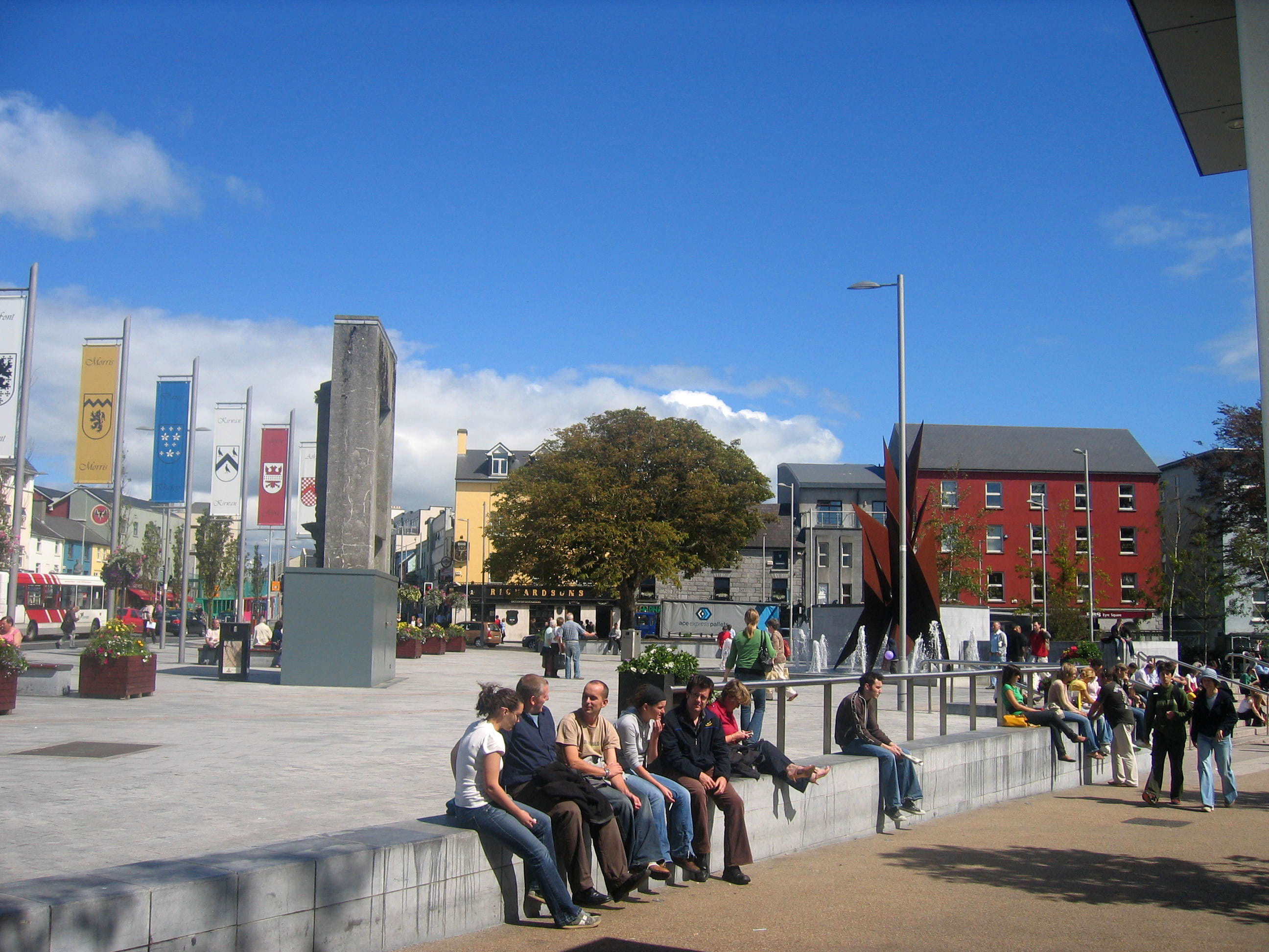 office building exterior, galway, eyre, real people, men, group of people, eye square, leisure activity, Eyre Square, sky, square, outdoors, building, nature, HD Wallpaper