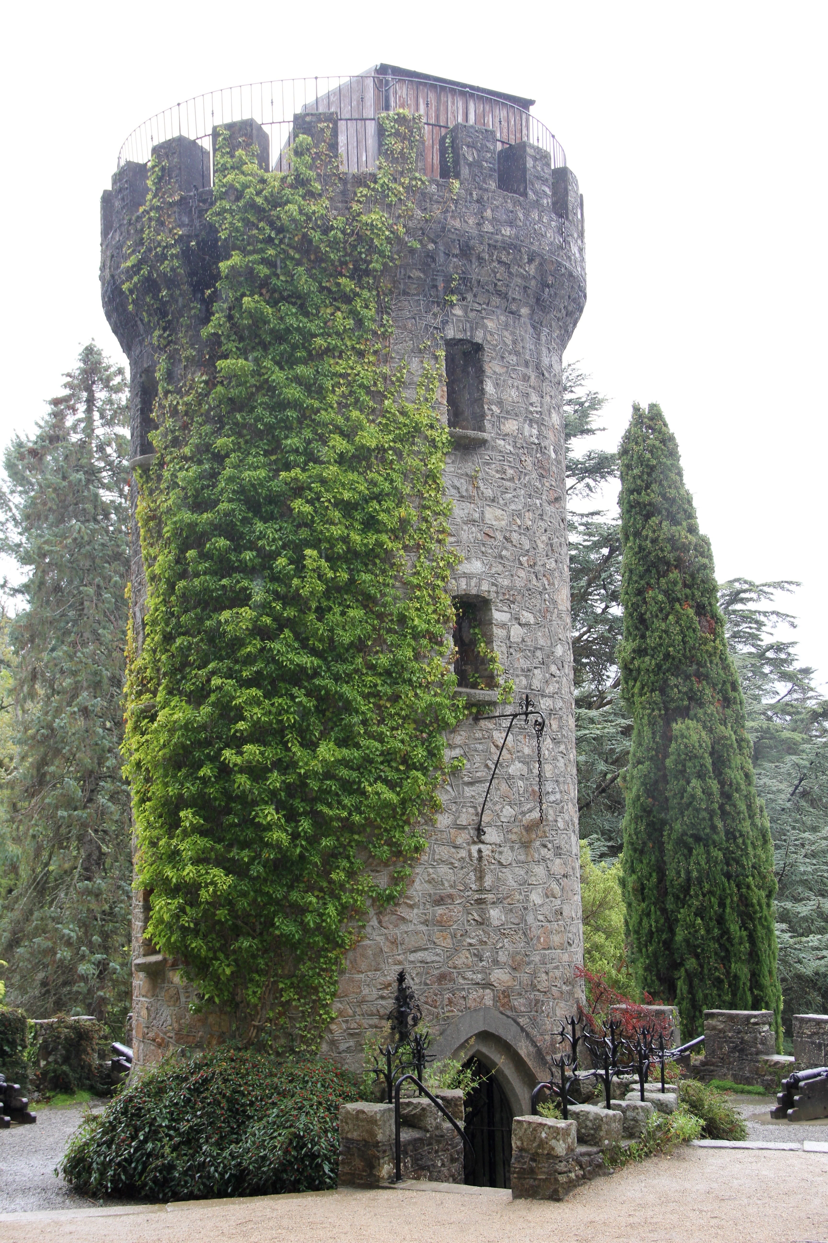 day, gray, powerscourt, building, ireland, garden, architecture, the past, nature, fairytale, ancient, low angle view, tower, ancient civilization, growth, Phone HD Wallpaper