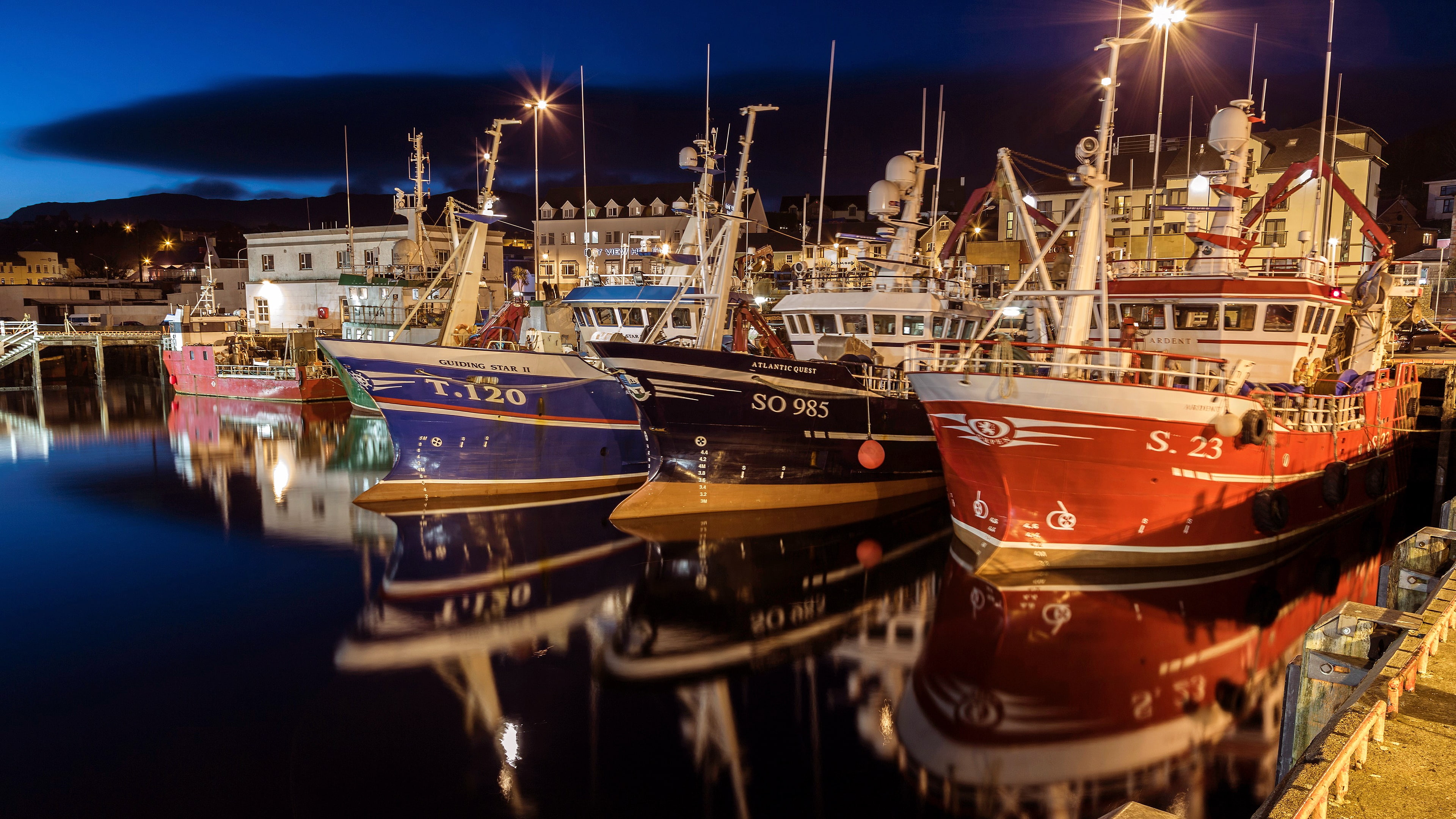 donegal, ships, killybegs harbour, europe, night, 4K, marinas, ireland, HD Wallpaper