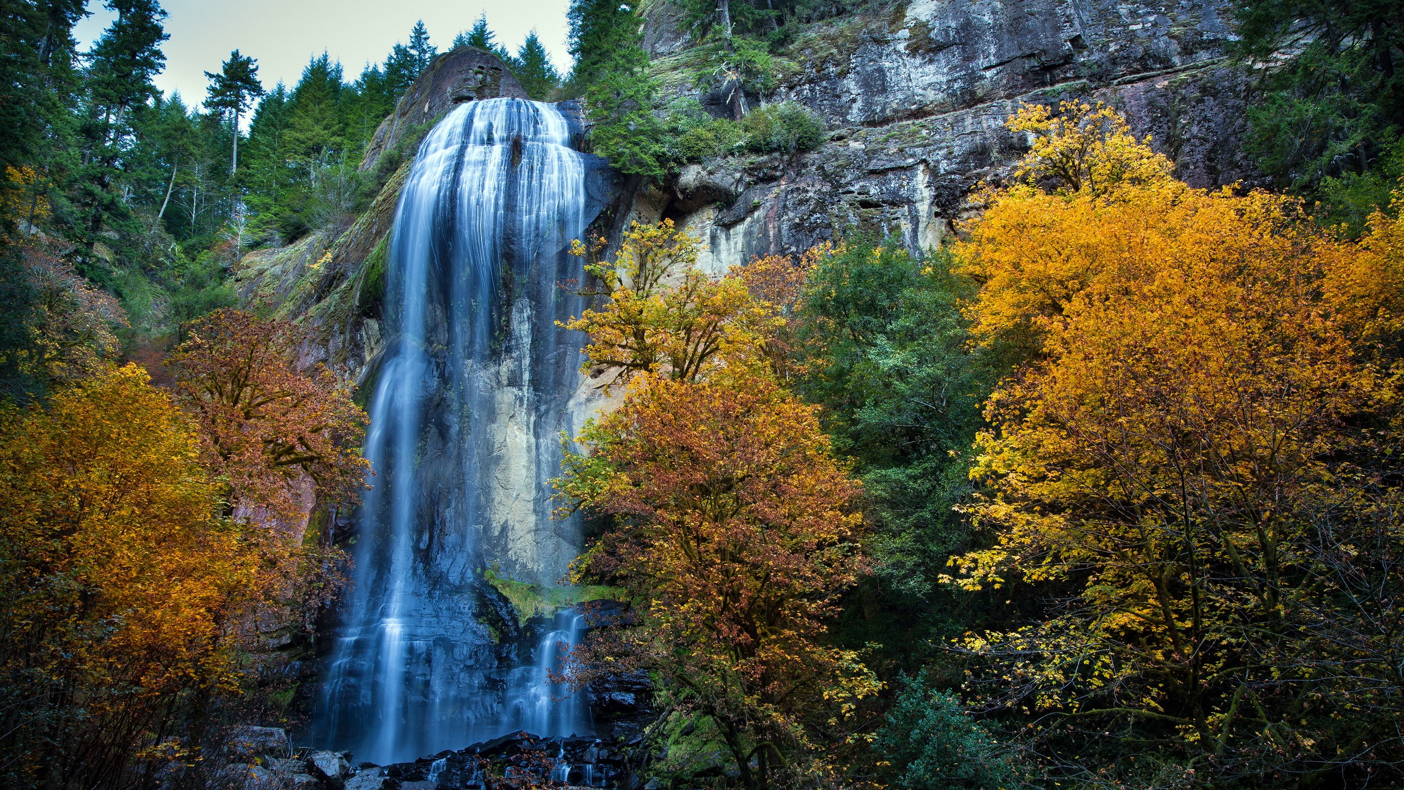 outdoors, day, waterfall, autumn collection, flowing, power in nature, tranquility, non-urban scene, autumn, motion, landscape, no people, nature, beauty in nature, HD Wallpaper