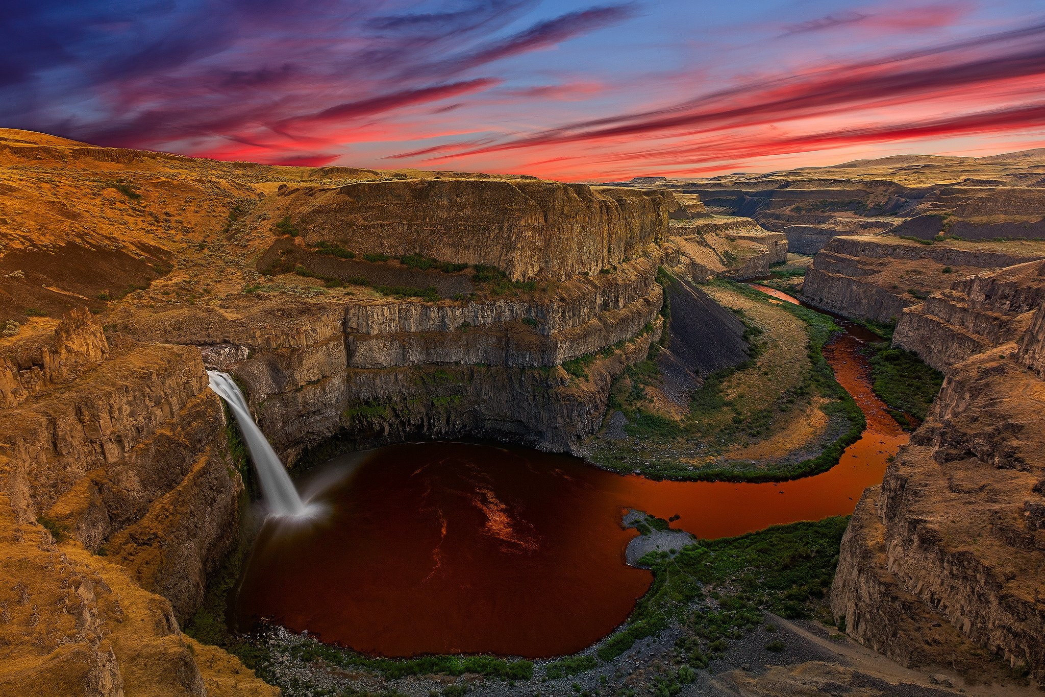 1080P, usa, palouse, falls, waterfalls, washington, canyon, crag, nature, HD Wallpaper