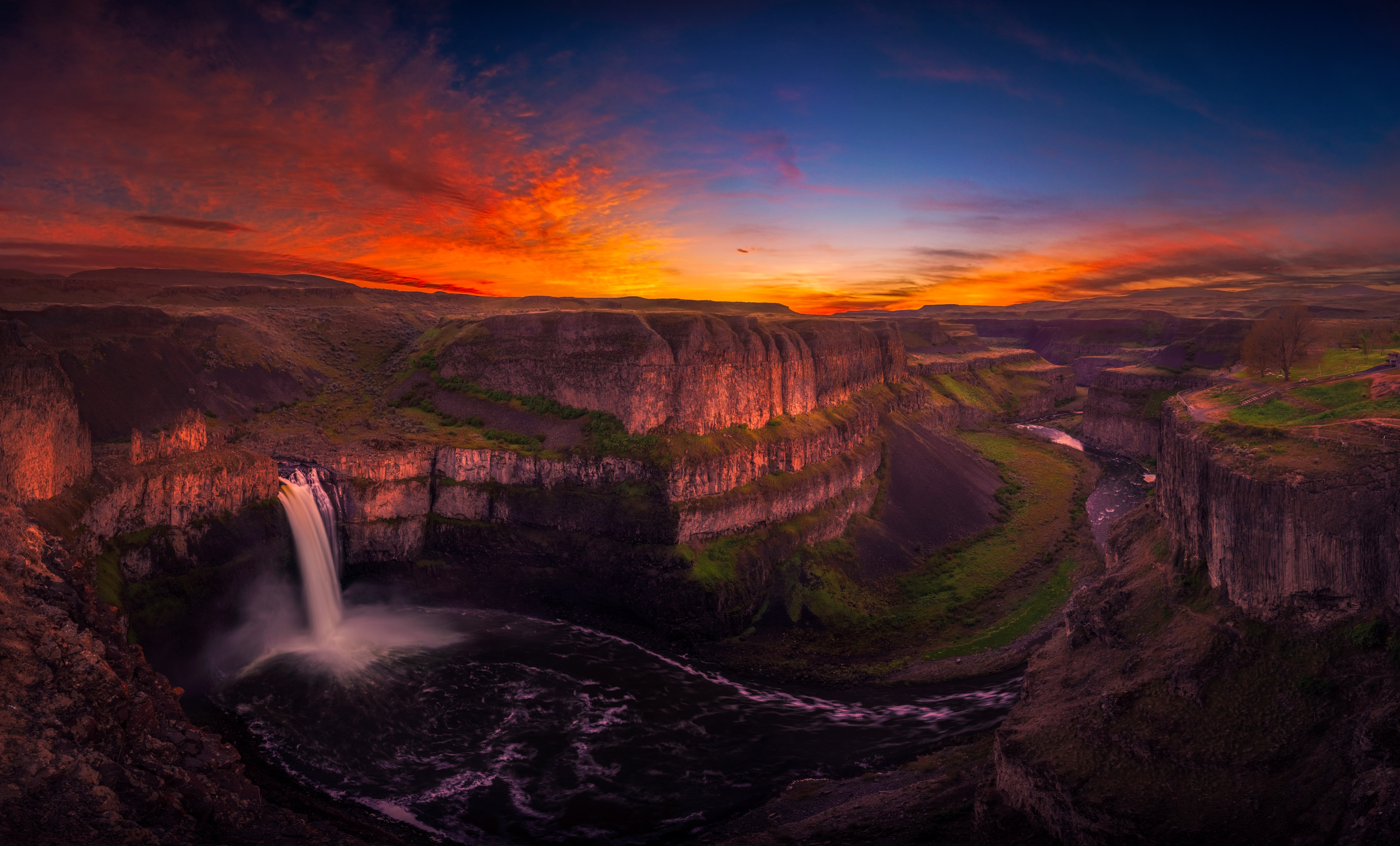Earth, Rock, Waterfalls, Waterfall, Canyon, Washington, Sunset, Palouse Falls, 5K, Landscape, HD Wallpaper