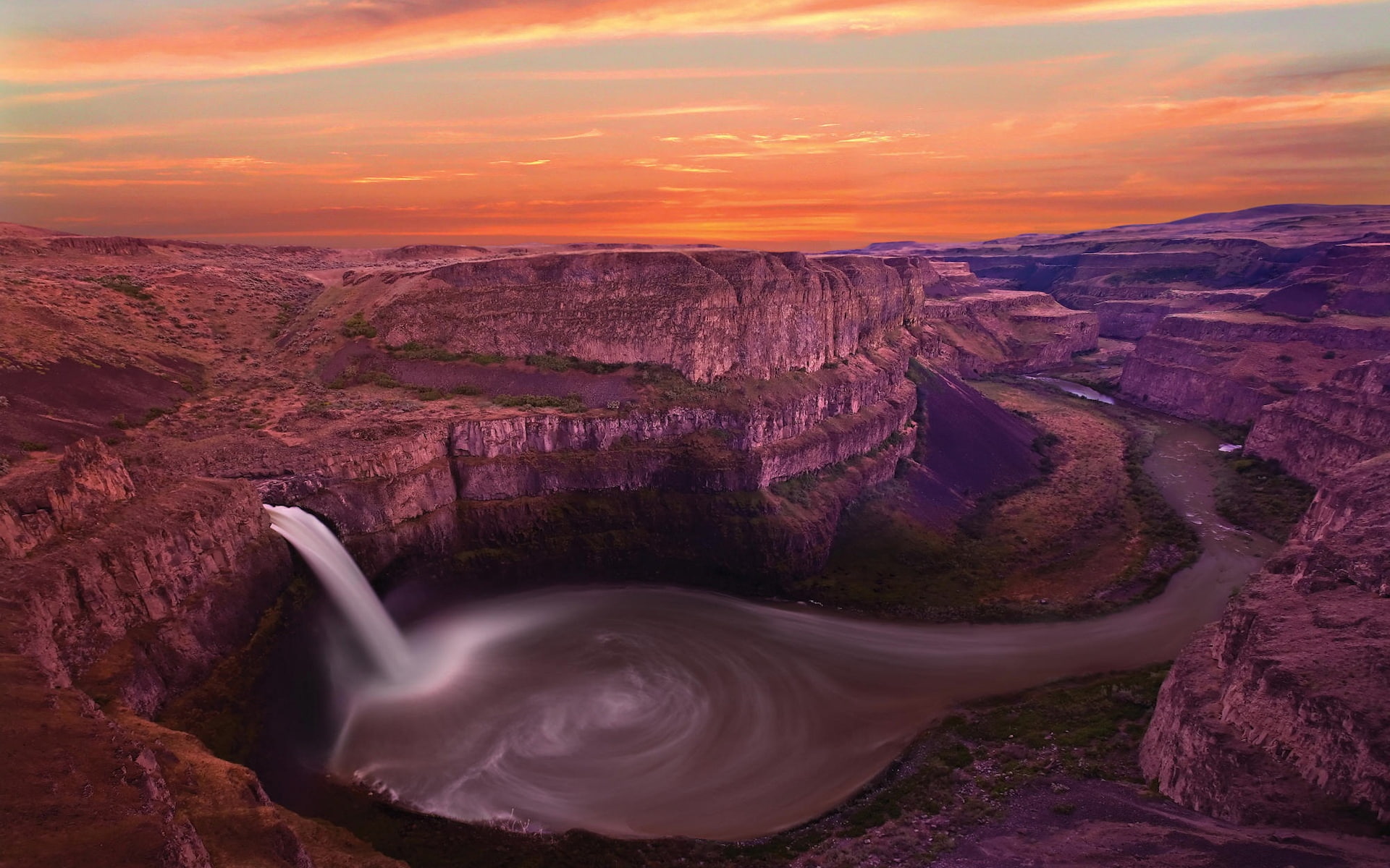 1080P, Waterfalls, Nature, Sky, Water, Waterfall, Canyon, Palouse Falls, Sunset, HD Wallpaper