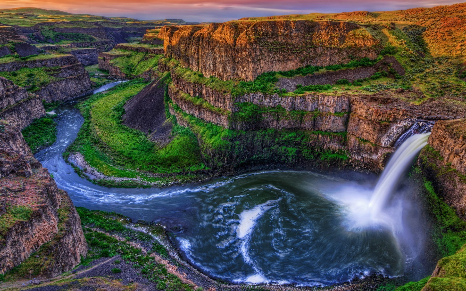 nature, Canyon, Washington State, river, landscape, Palouse Falls, waterfall, 1080P, HD Wallpaper