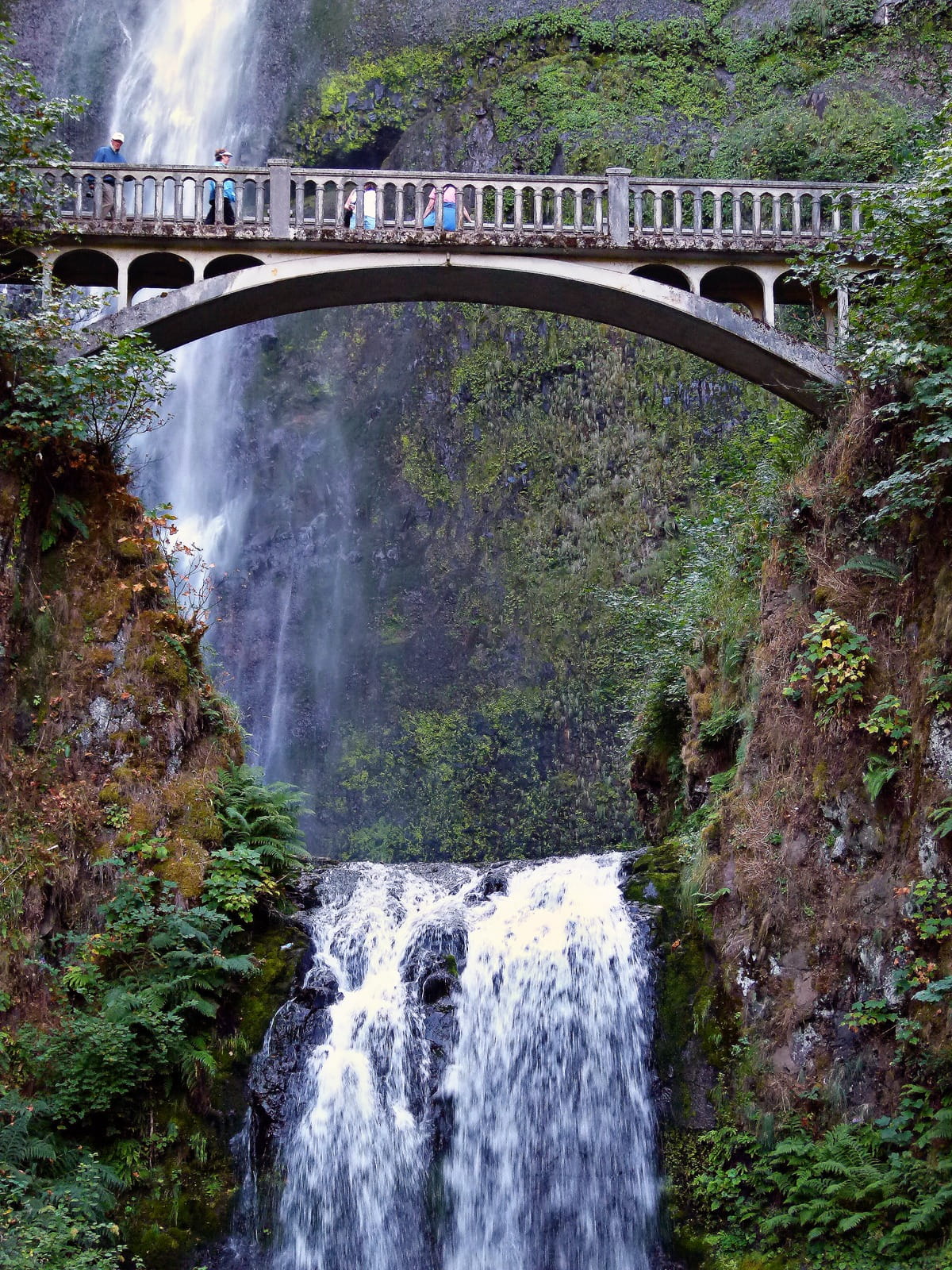 old bridge, concrete, built structure, arch bridge, columbia river gorge, tree, transportation, architecture, gray, water, waterfall, landscape, outdoors, Phone HD Wallpaper
