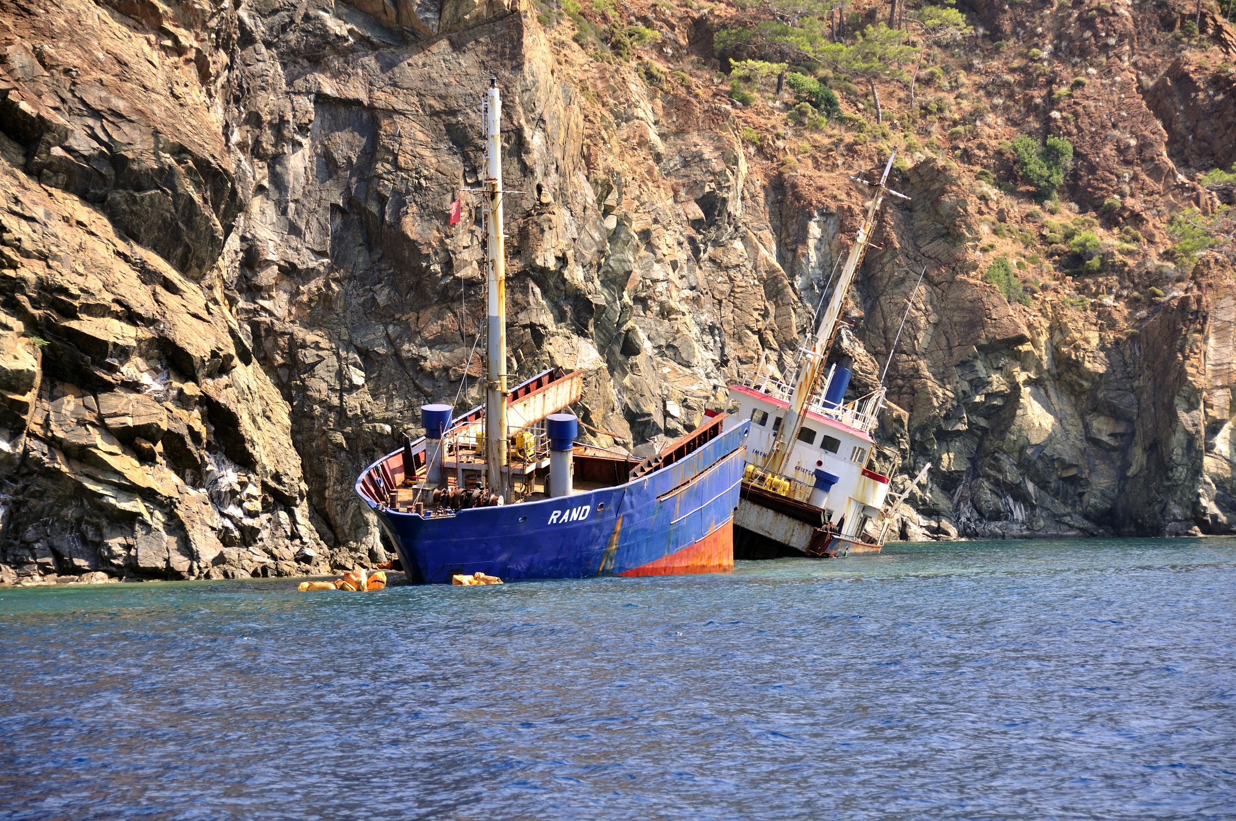 nature, anchored, rock formation, no people, day, beach, rust, sea, the coast, rocks, wreck cove, blue, 4K, beauty in nature, ships, scrap, rock - object, HD Wallpaper
