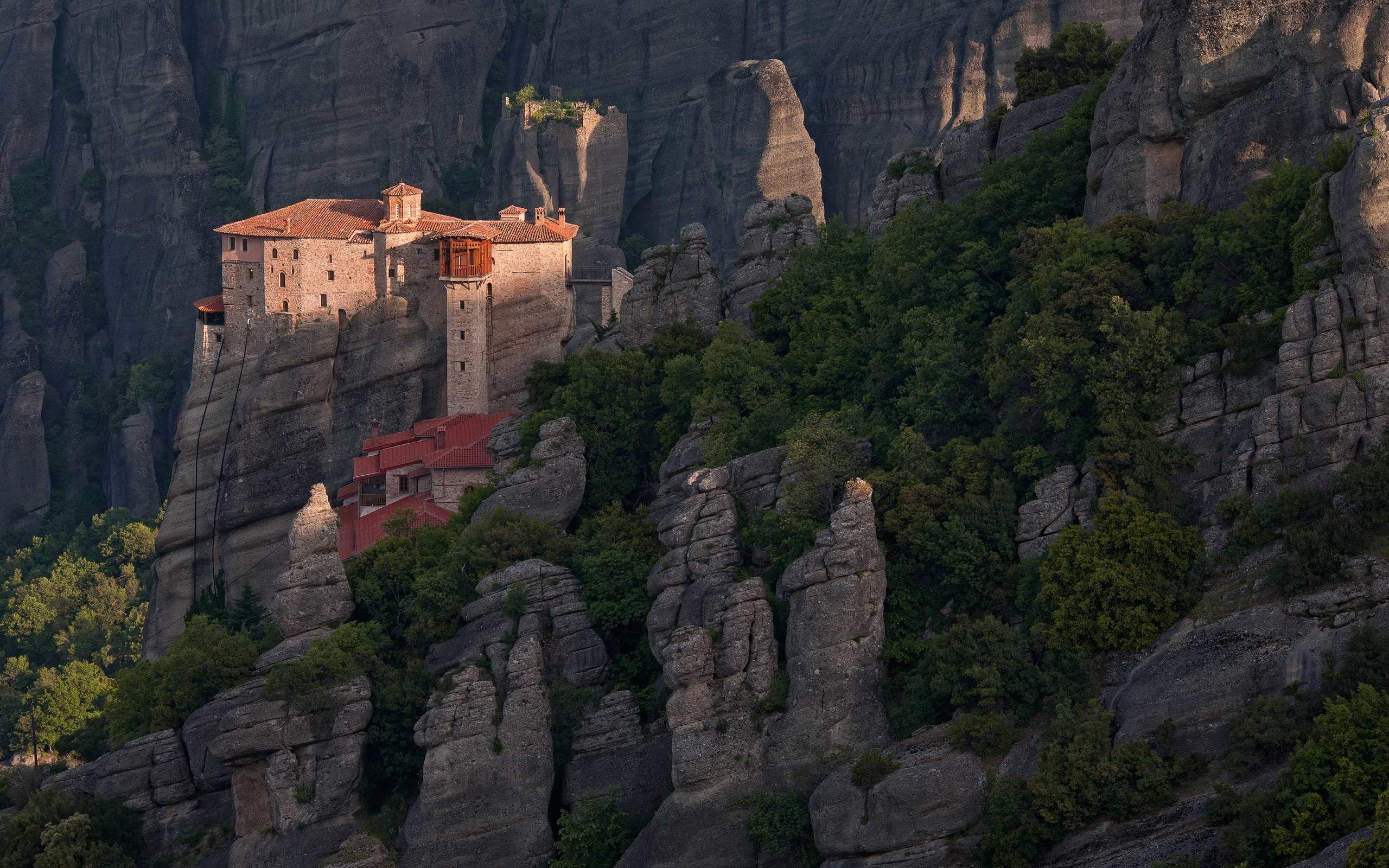 formation, tree, nature, Greece, gray, travel, 2K, building, rock - object, no people, architecture, mountain, outdoors, tourism, travel destinations, HD Wallpaper