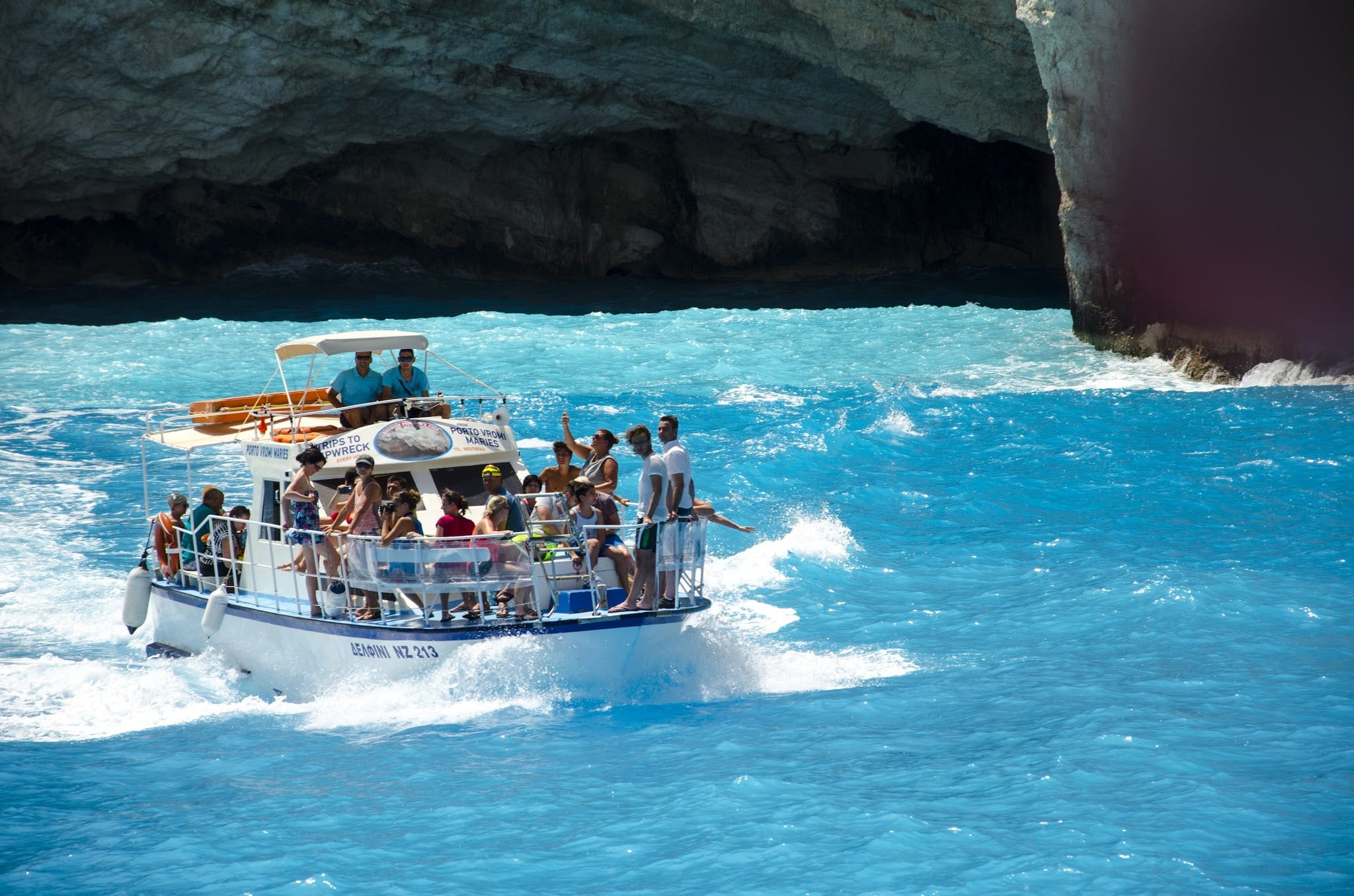 sea, ocean, travel, vacations, mode of transportation, rock formation, 1080P, mediterranean, zakinthos, trip, group of people, holiday, island, summer, HD Wallpaper