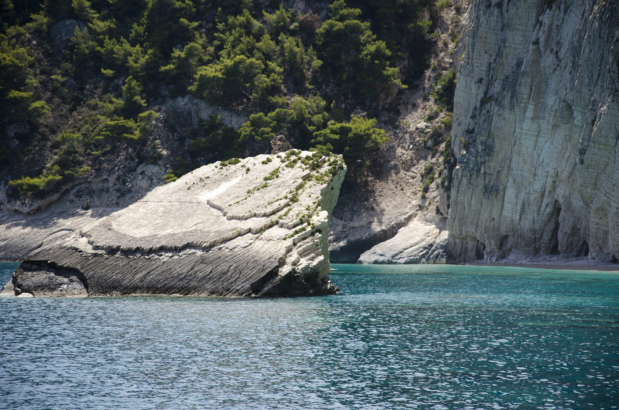 rock - object, turquoise, waterfront, 1080P, solid, water, nature, landscape, sea, greek, mountain, holiday, day, travel, eroded, no people, outdoors, HD Wallpaper