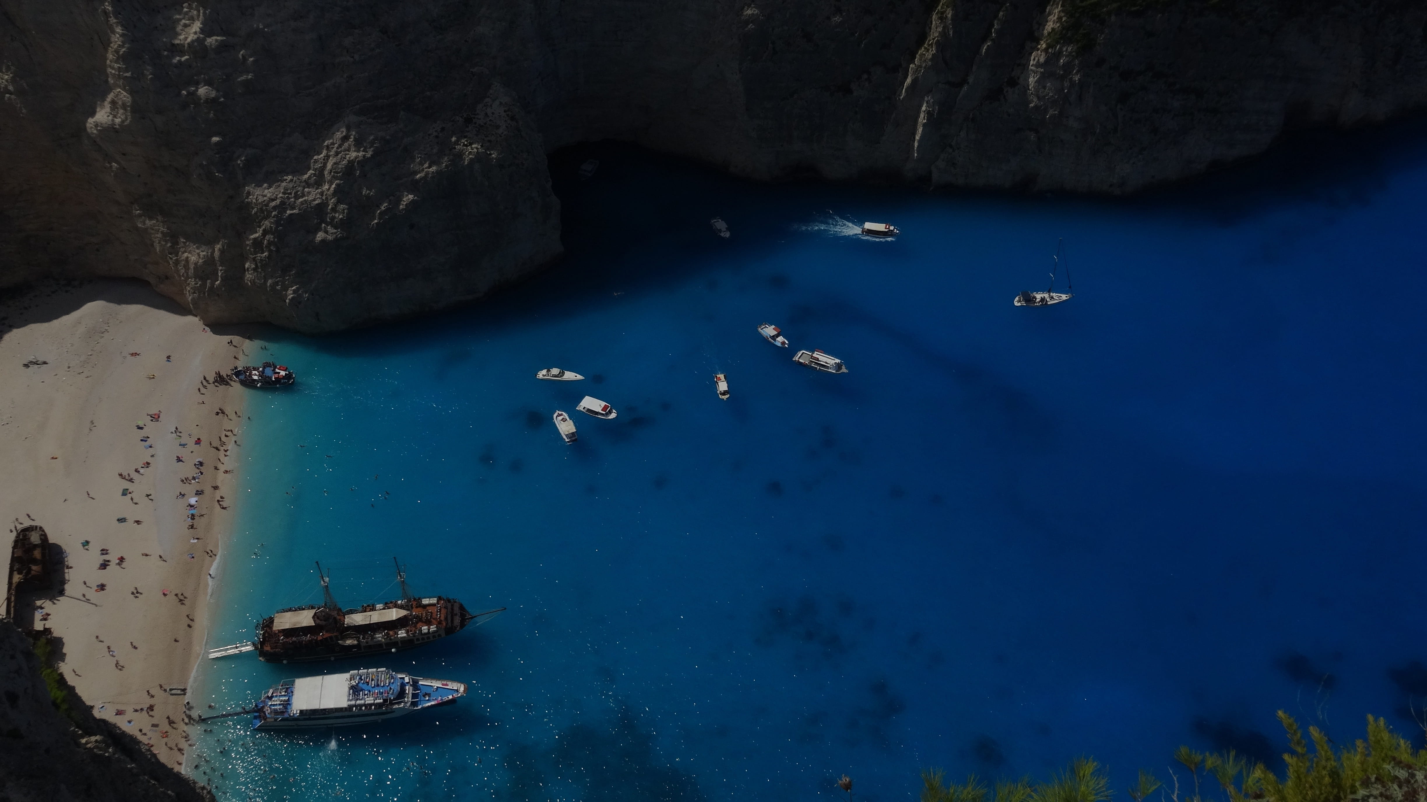 scenics - nature, no people, blue, rock - object, rock formation, zante, rock, transportation, land, sailboat, Ship, outdoors, Ships, beauty in nature, HD Wallpaper