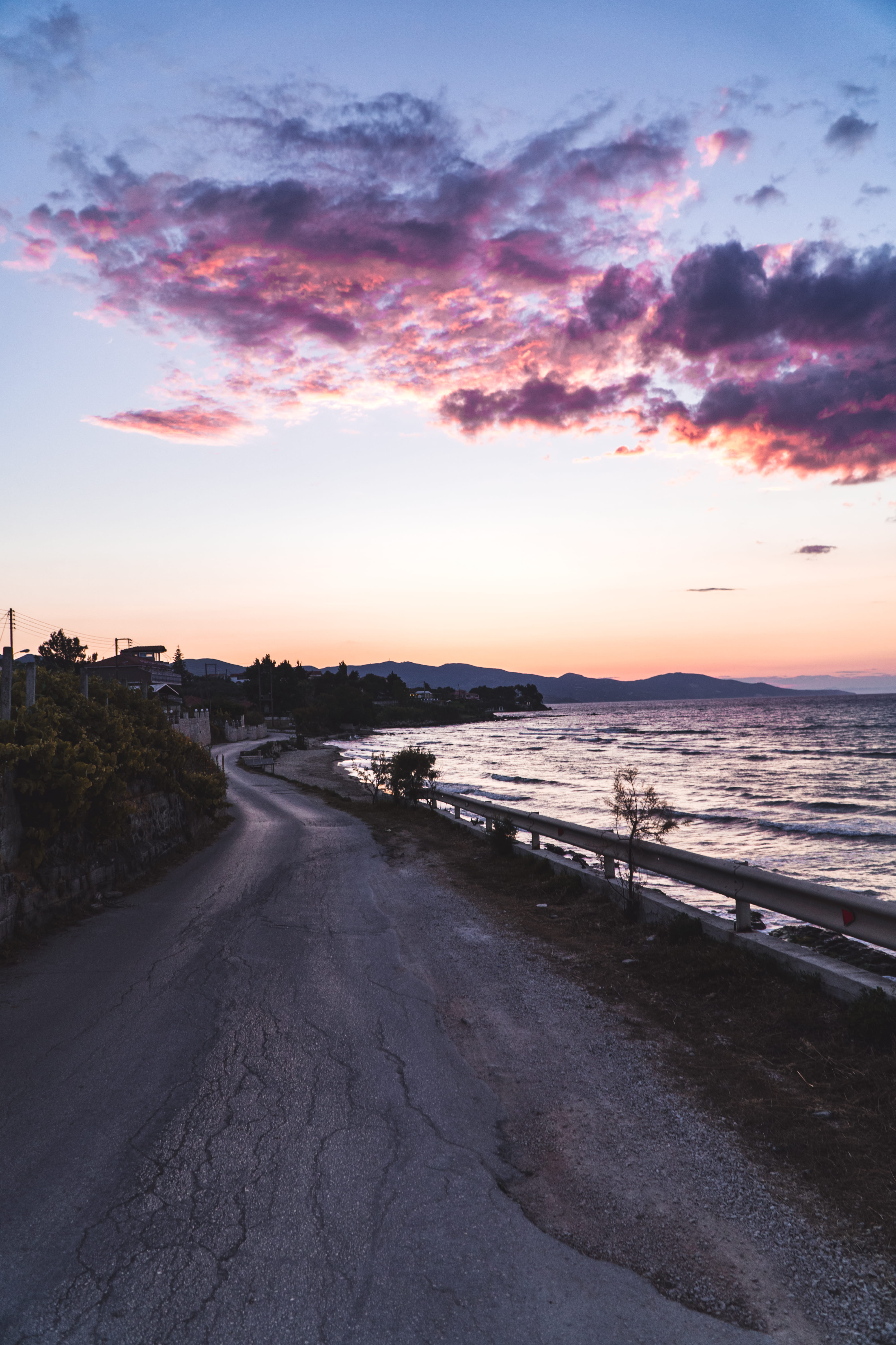 tranquility, no people, scenics - nature, cloud - sky, tranquil scene, zakinthos, horizon, road trip, greece, city, outdoors, beach, sunset, beauty in nature, Phone HD Wallpaper