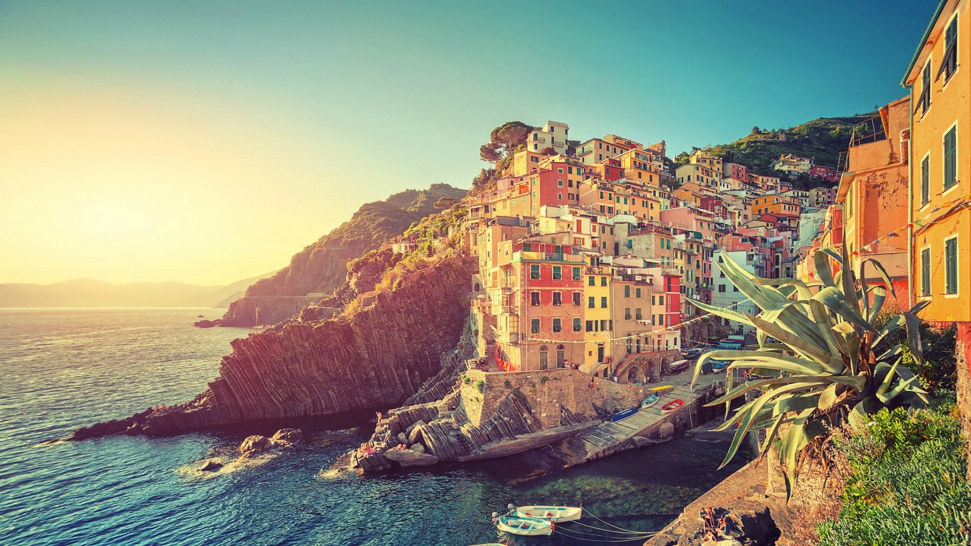 1080P, water, city, boat, Cinque Terre, HD Wallpaper