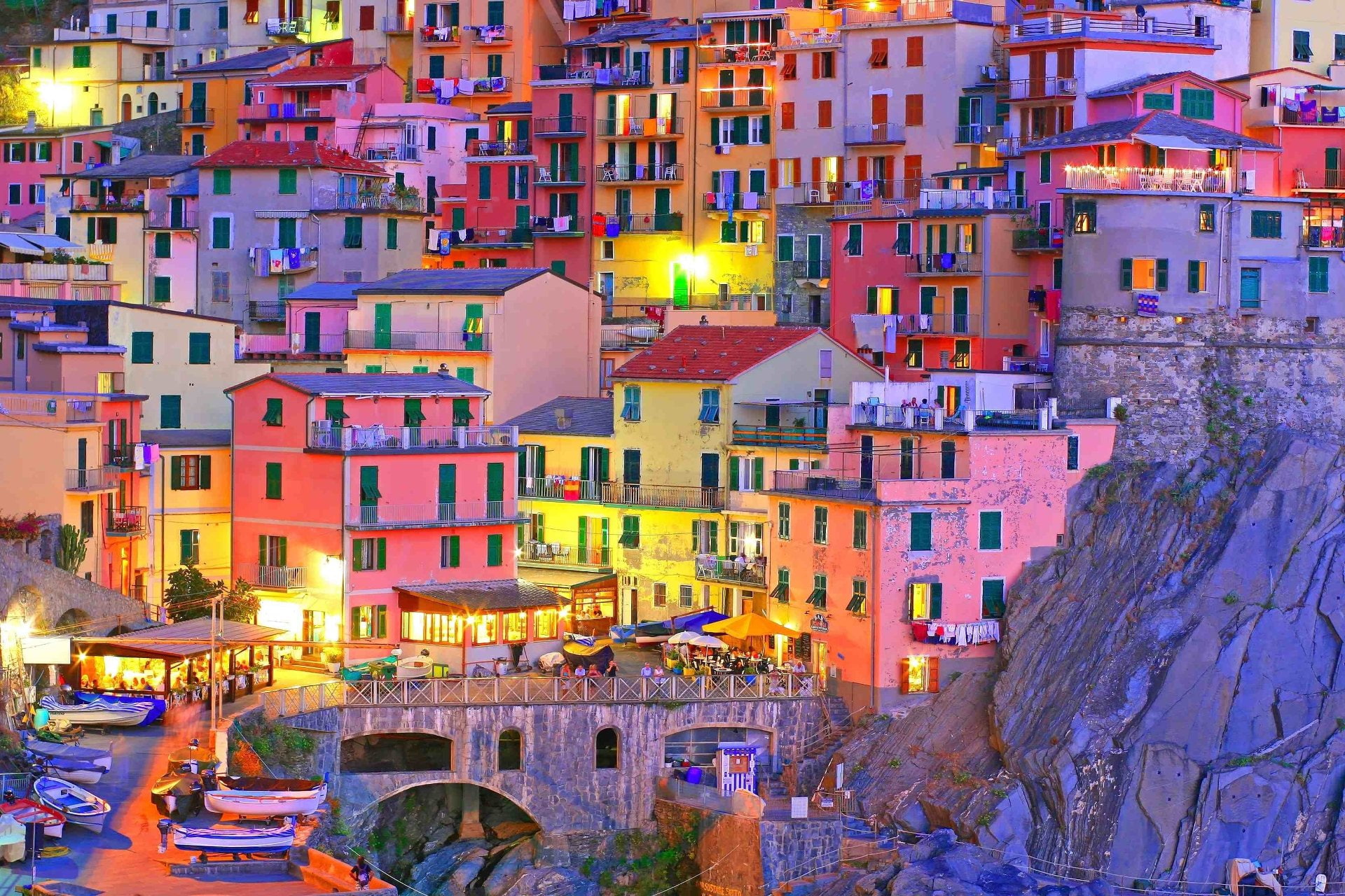 1080P, town, Colorful, architecture, travel, canal, House, Light, Towns, building, mode of transportation, water, Manarola, nature, outdoors, Cinque Terre, HD Wallpaper