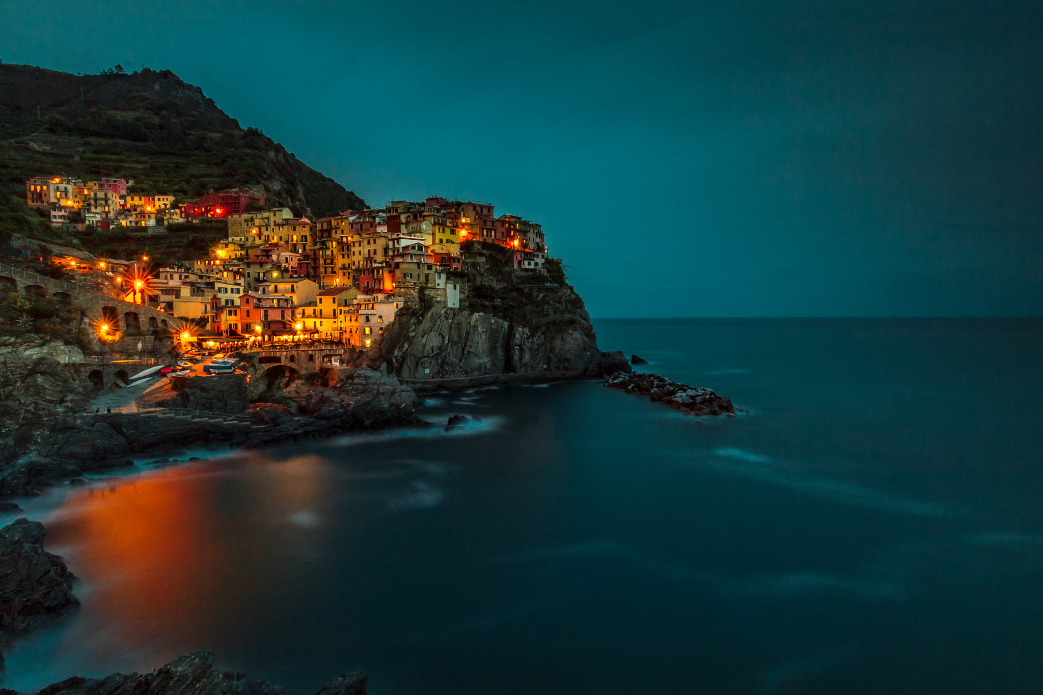 Towns, Manarola, Town, Italy, Horizon, 1080P, Night, HD Wallpaper