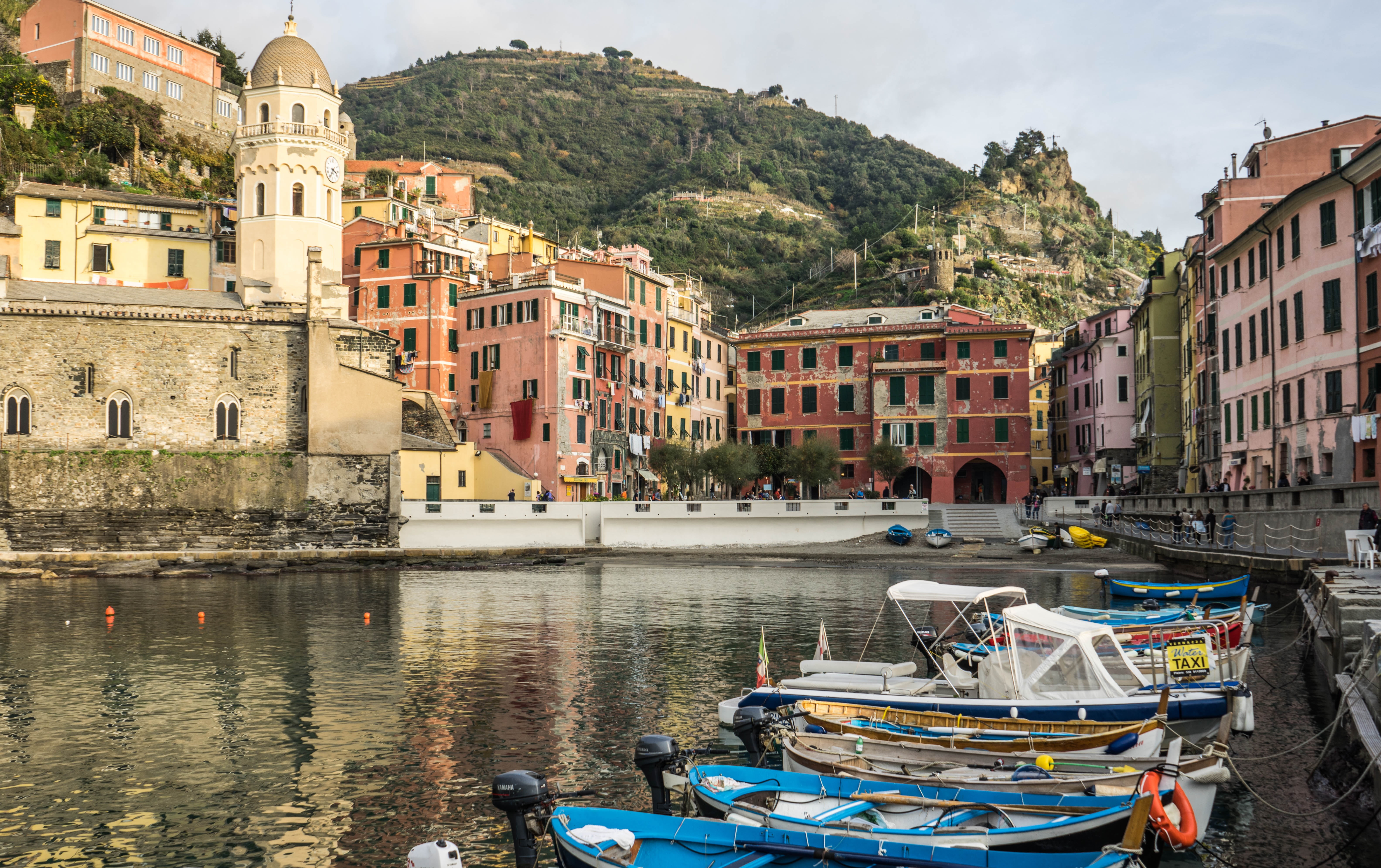 vacation, color, village, reflection, vernazza, building exterior, travel, boats, sky, travel destinations, nautical vessel, tourism, seaside, architecture, HD Wallpaper