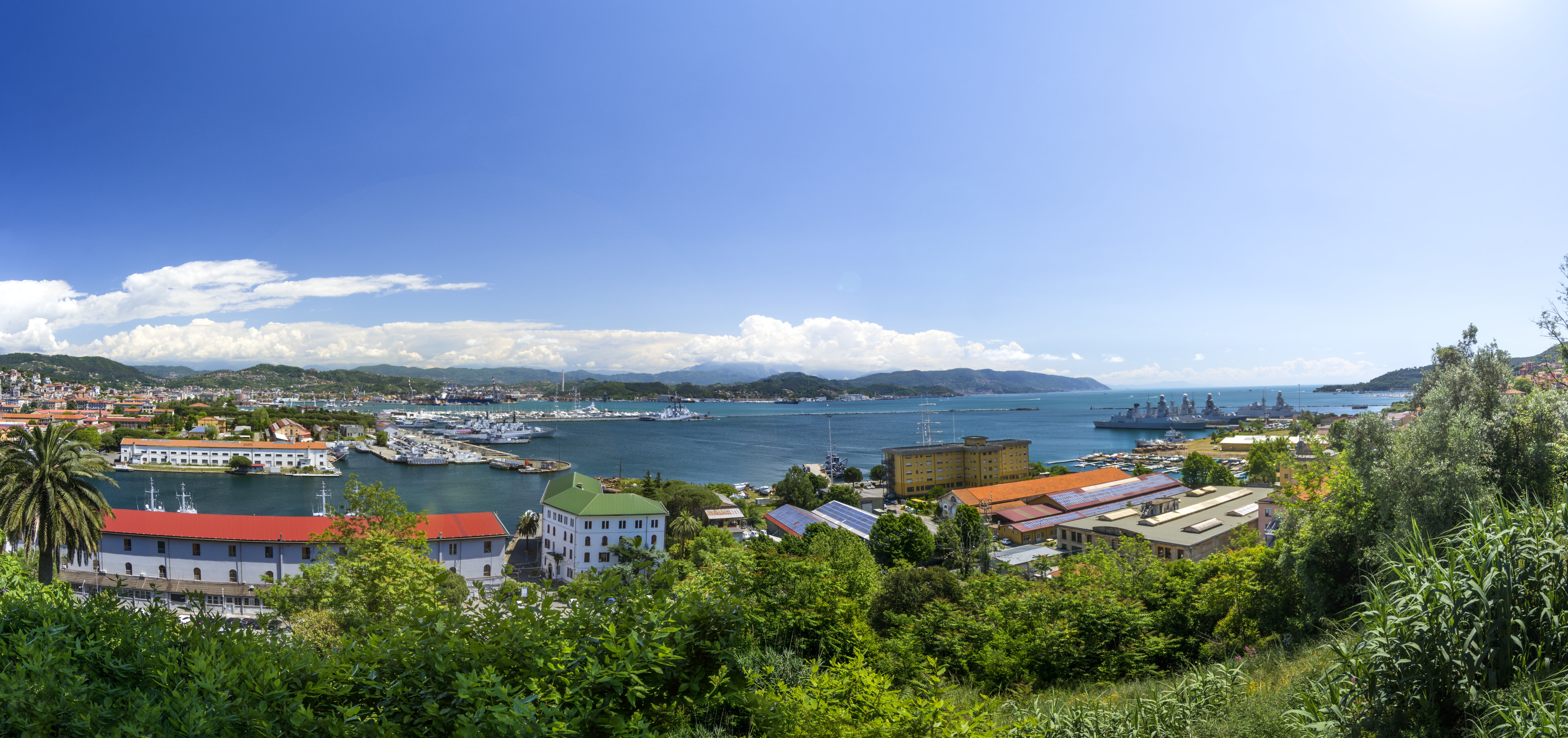 architecture, summer, sea, building exterior, nature, italian, mediterranean, la spezia, panorama, nautical vessel, residential district, house, wide angle, HD Wallpaper