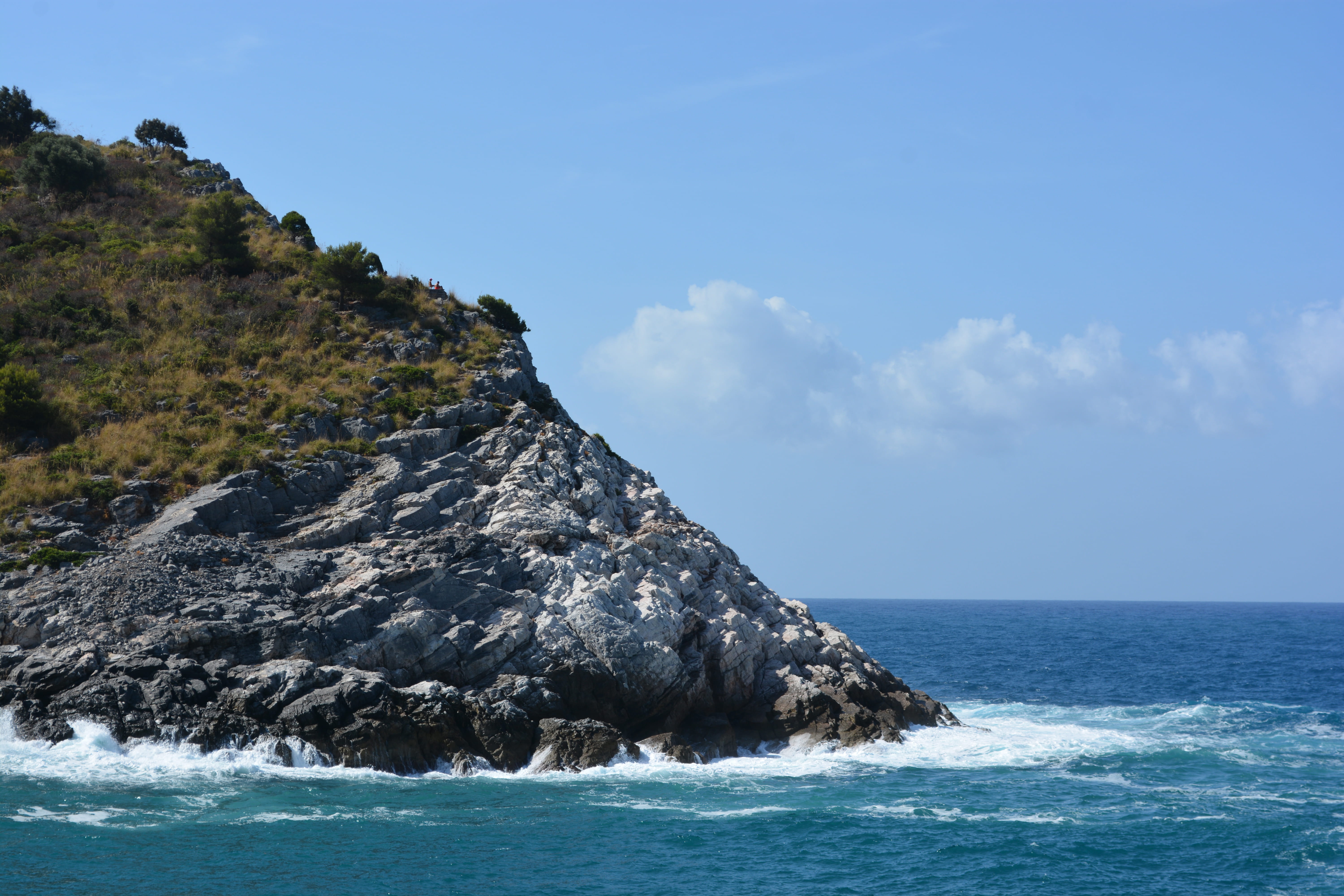 blue, idyllic, horizon over water, light, sea, land, sky, tranquil scene, no people, travel, italy, marine, horizon, rock formation, hill, riomaggiore, HD Wallpaper