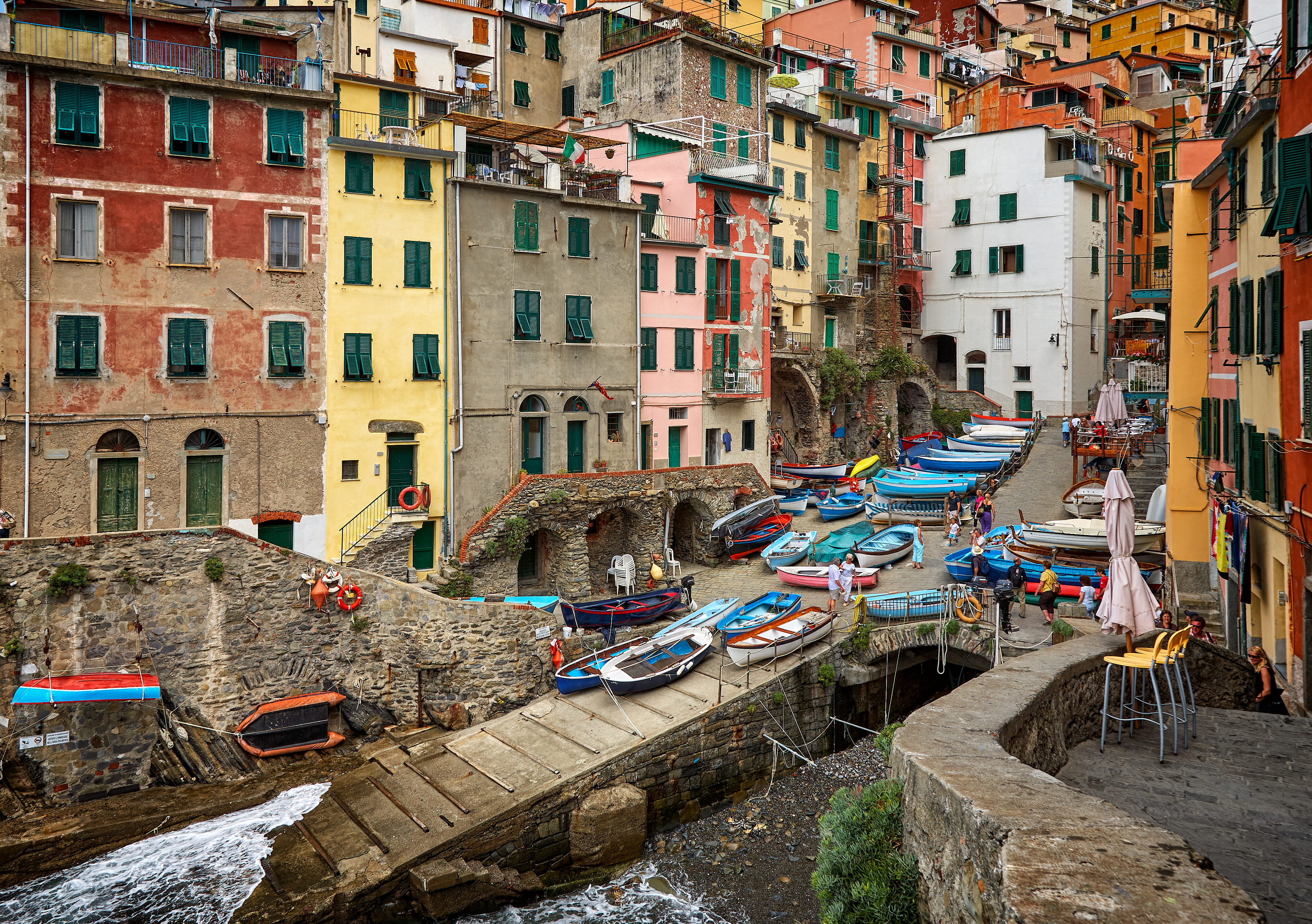 moored, port, nautical vessel, outdoors, waterfront, cinqueterre, body, built structure, high angle view, riomaggiore, boat, photography, italy, transportation, HD Wallpaper