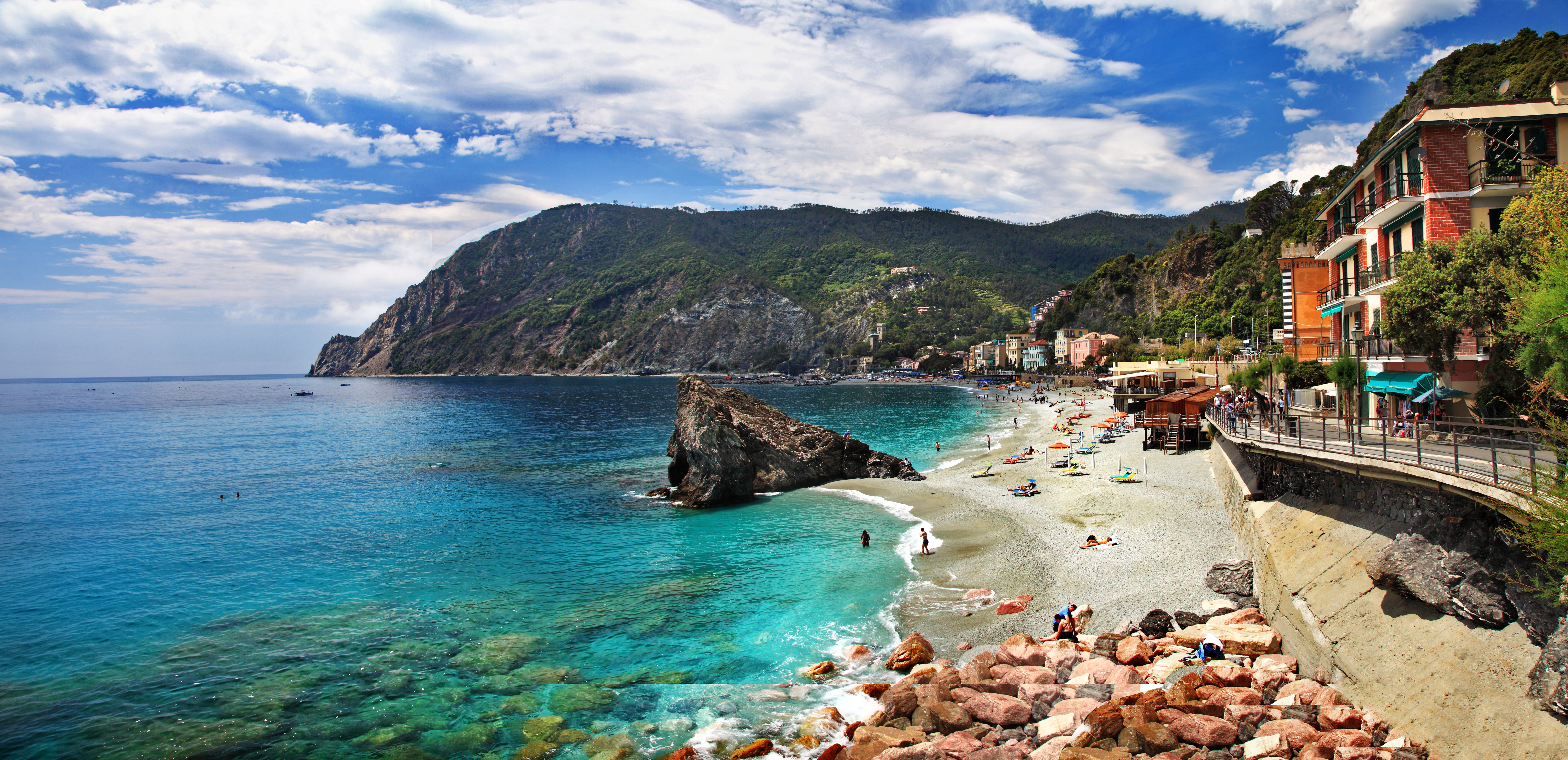 landscape, town, tourist, cliff, mediterranean Sea, summer, seascape, sea, bay Of Water, land, rock - Object, mountain, village, cloud - sky, famous Place, HD Wallpaper