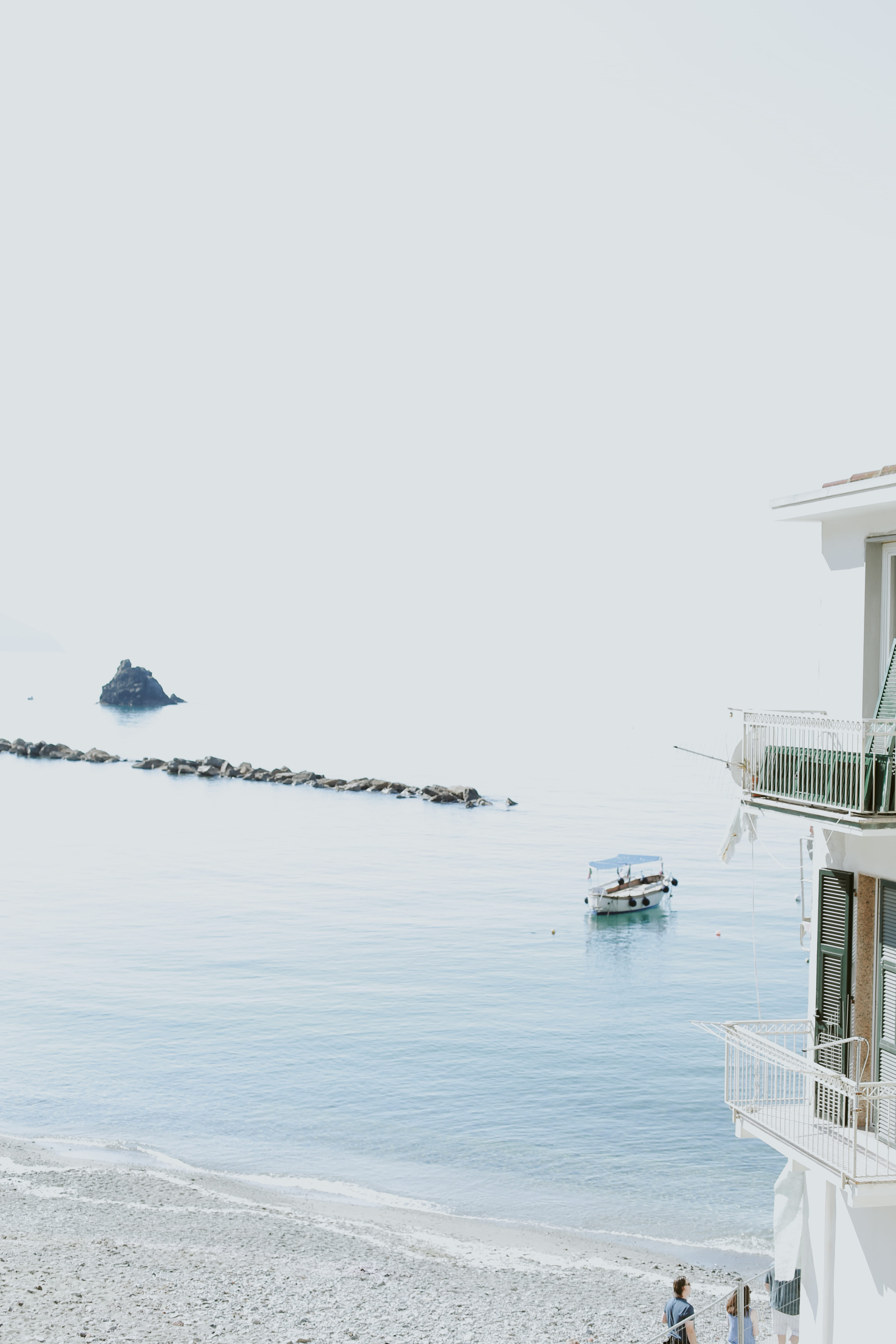 balcony, architecture, shore, day, nautical vessel, sand, tranquil scene, person, transportation, landscape, no people, nature, monterosso al mare, scenery, Phone HD Wallpaper