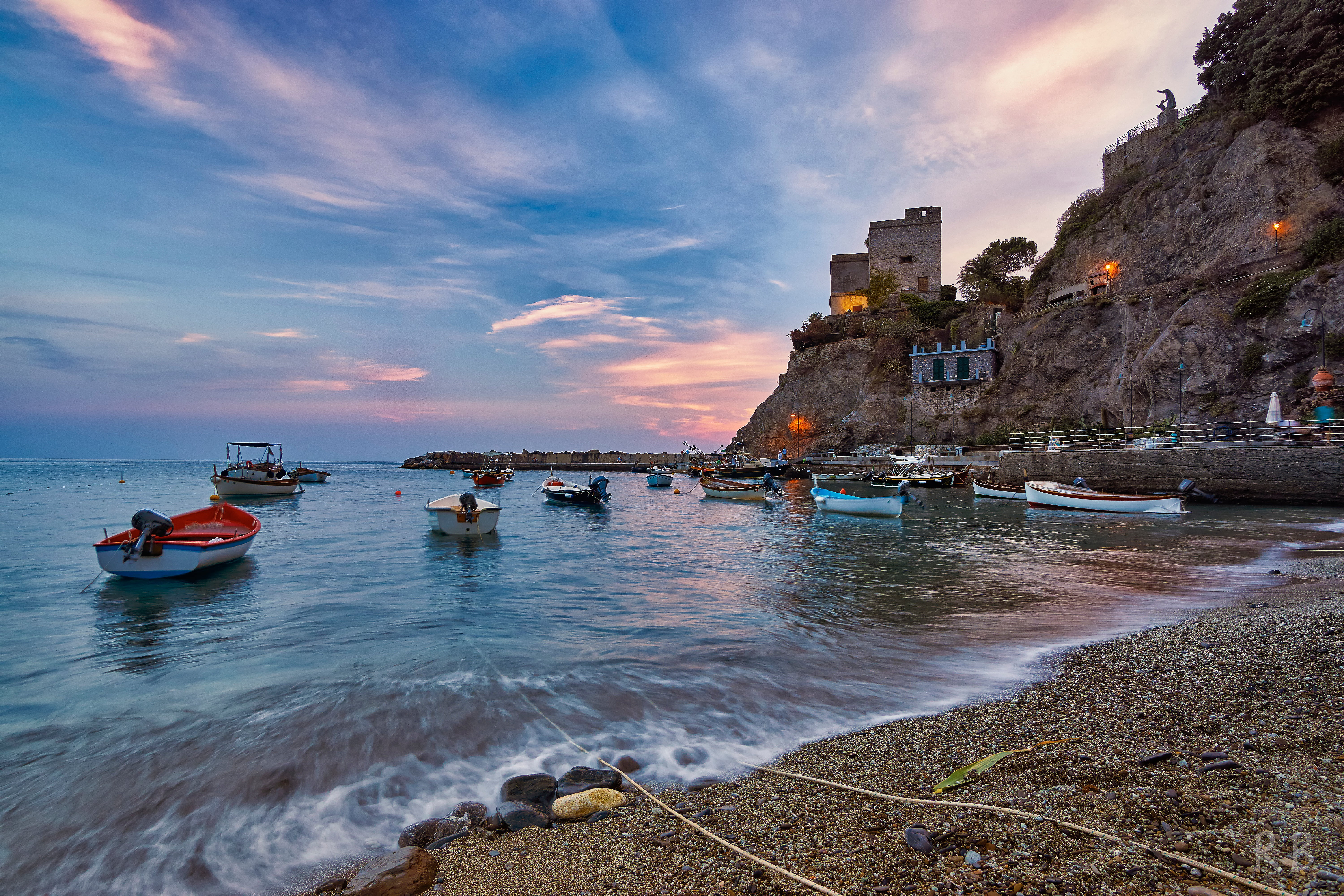 boats, 5K, landscape, sea, Italy, municipality, rocks, Liguria, Monterosso al Mare, HD Wallpaper
