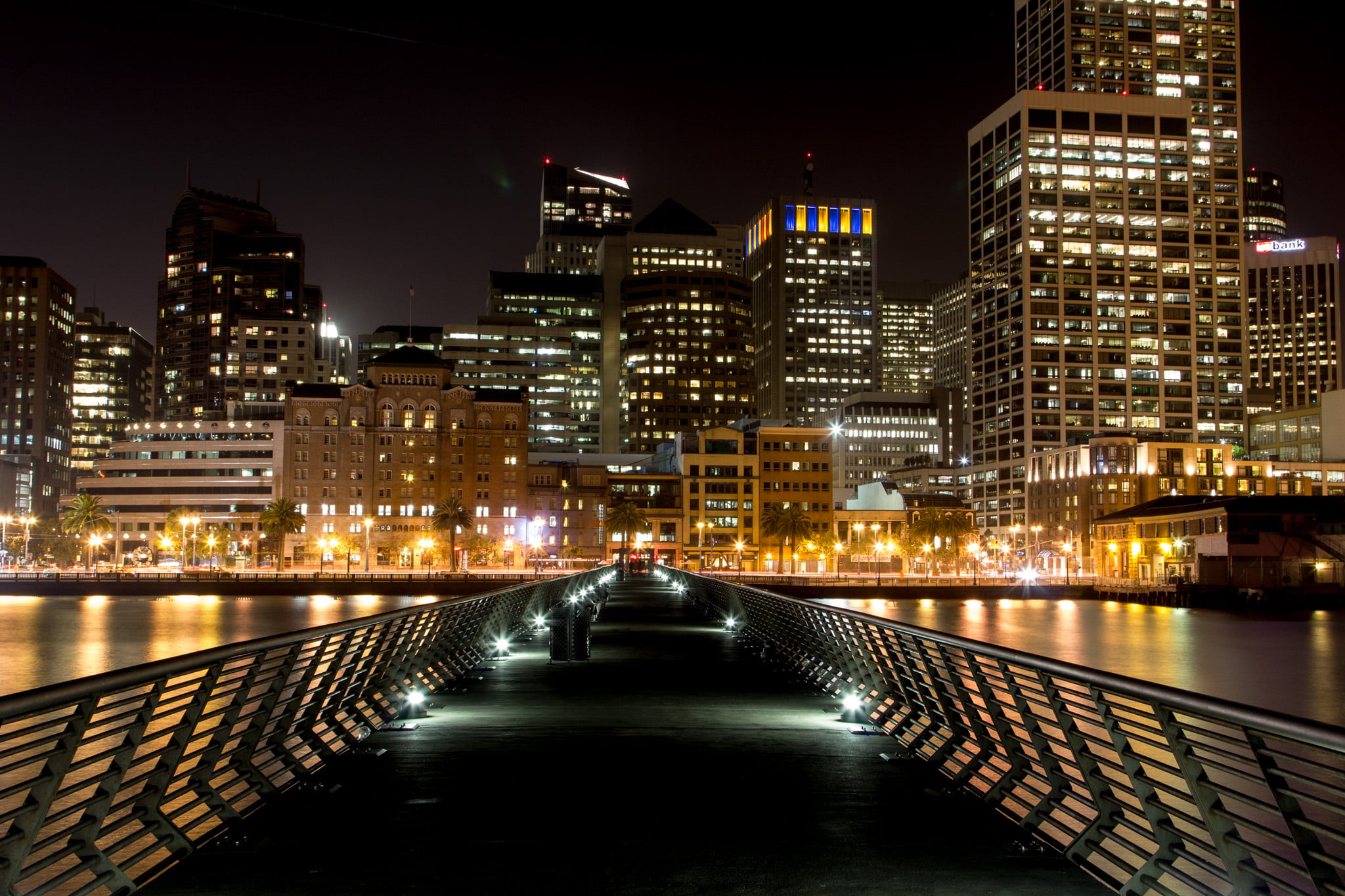 city, night, San Francisco, river, urban Scene, san, reflection, francisco, illuminated, Path, 1080P, buildings, cityscape, architecture, HD Wallpaper