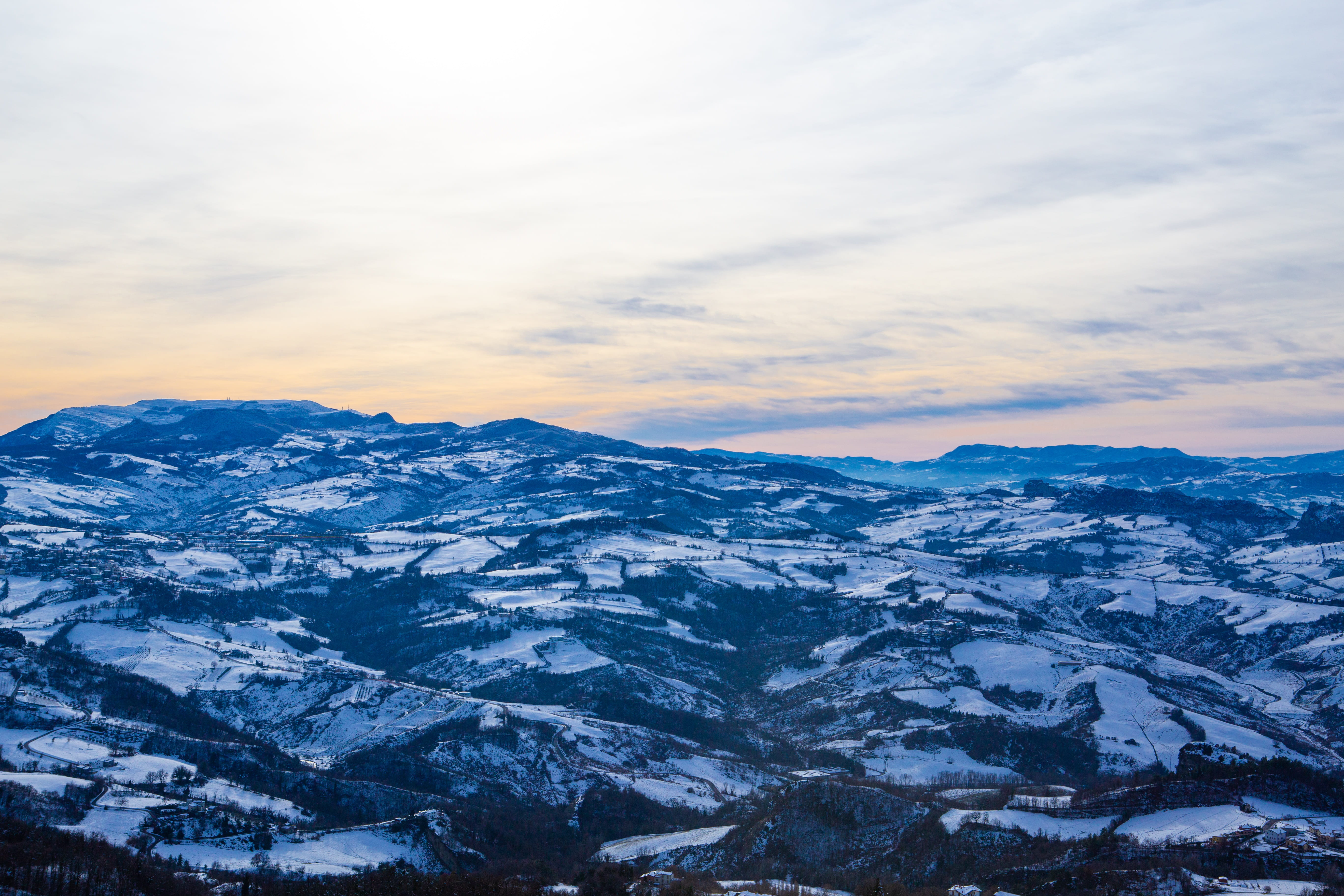 snow, cloud - sky, snowscape, sky, 5K, aerial view, outdoors, landscape, tranquility, no people, nature, wilderness, fields, idyllic, ice, environment, HD Wallpaper