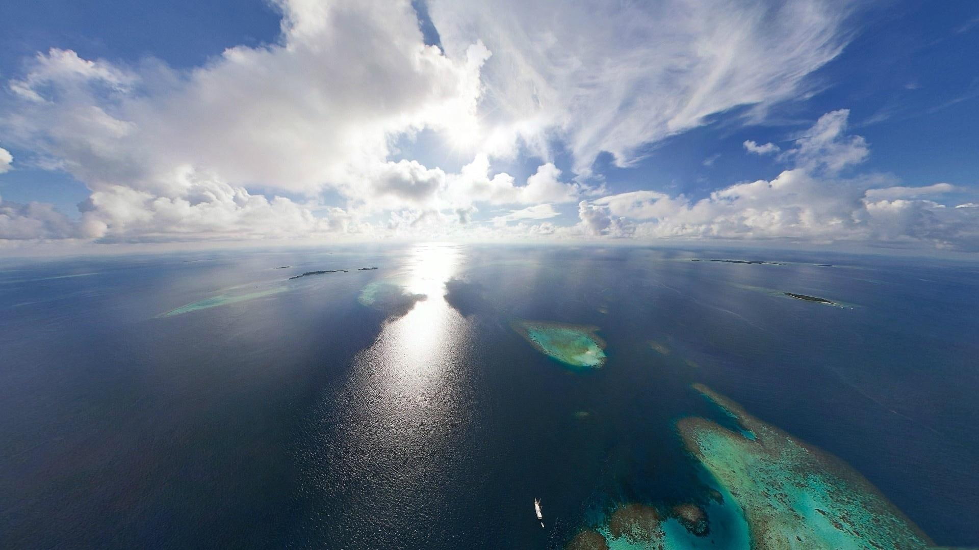 reefs, ocean, islands, clouds, nature and landscapes, 1080P, view, wondrous, HD Wallpaper
