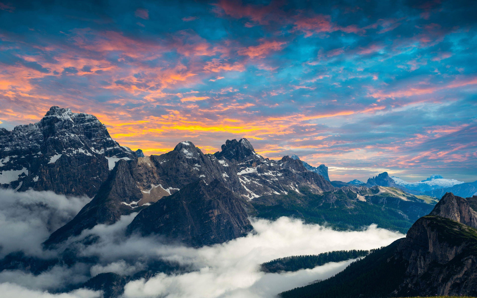 snowcapped mountain, beauty in nature, tranquility, outdoors, mountain range, winter, italian, national, 1080P, idyllic, view, scenics - nature, sunset, HD Wallpaper