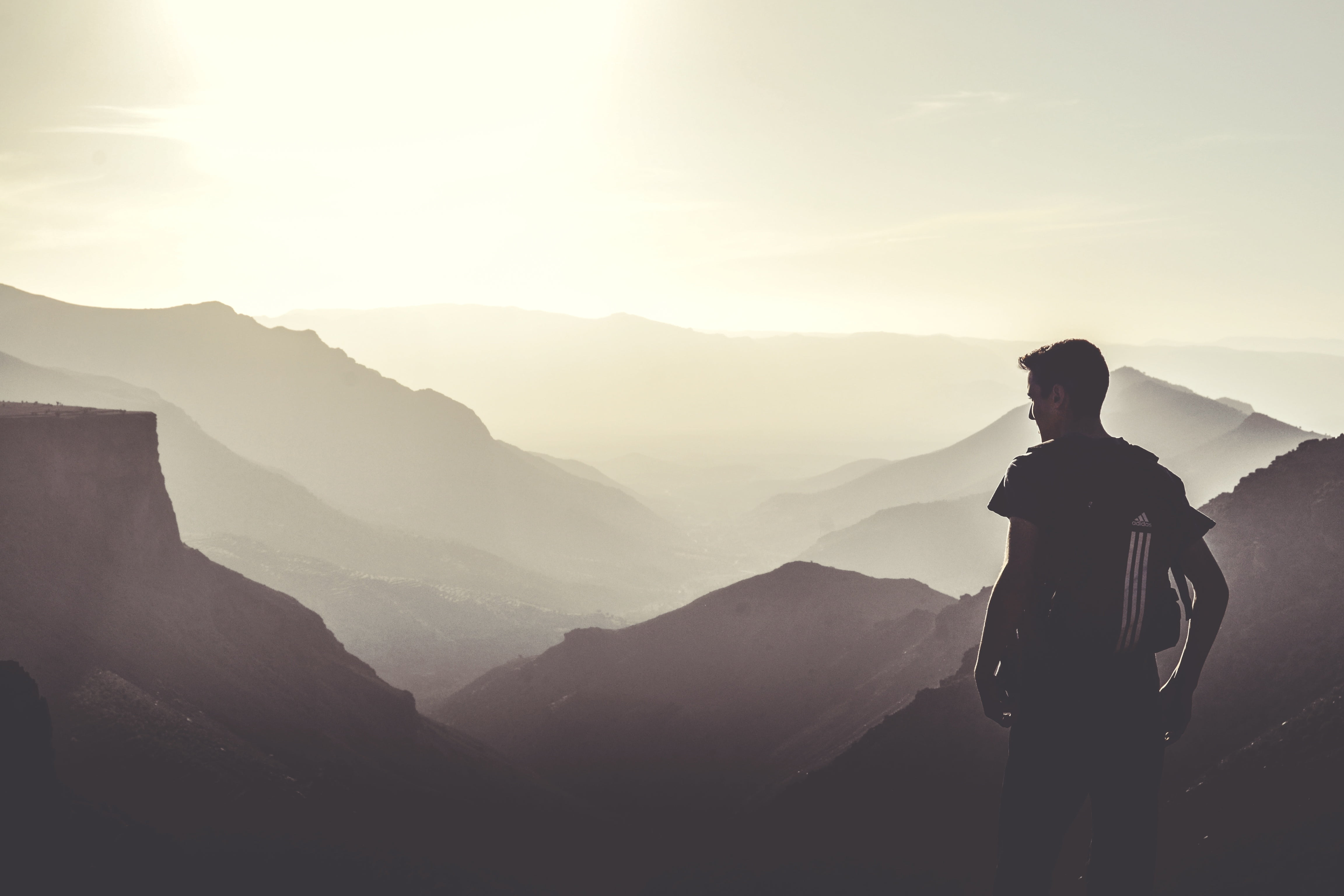fitness, sunset, mountains, black, pants, scenics - nature, people, photo, silhouette, mountain, leisure activity, tranquility, men, activity, sunlight, HD Wallpaper
