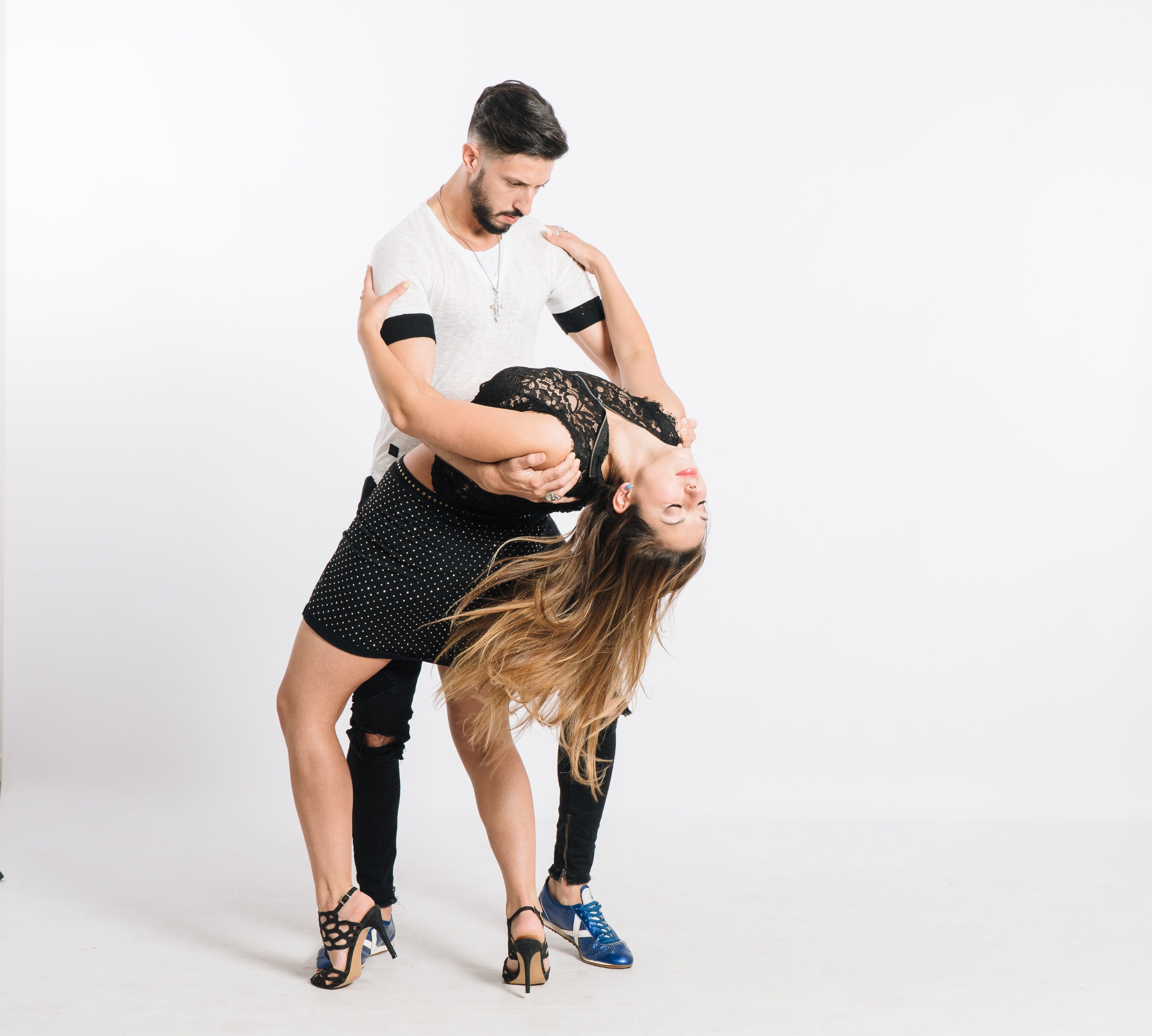 woman, mid adult men, women, people, white background, full length, cut out, indoors, man, males, young women, young adult, shorts, dance partner, standing, HD Wallpaper