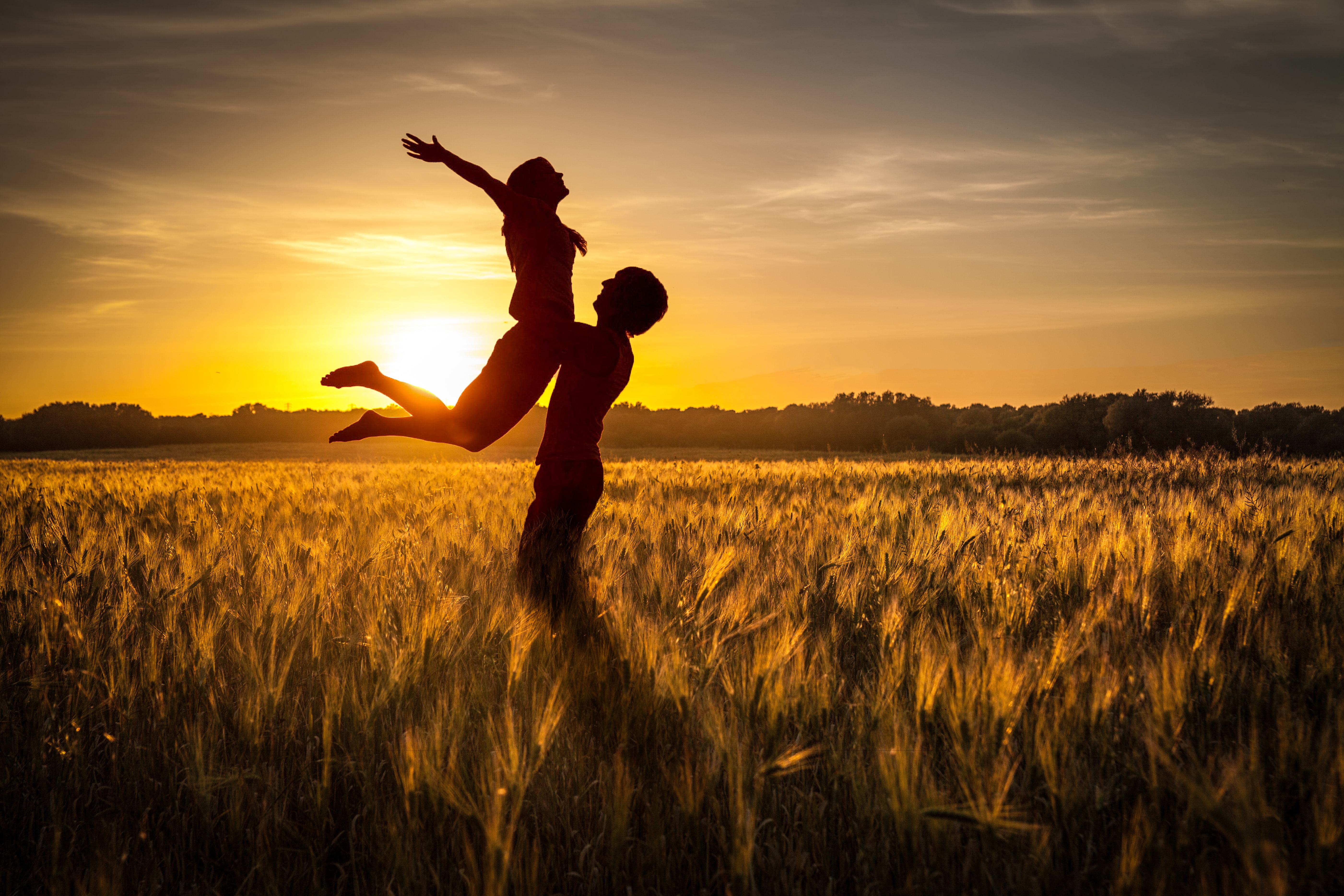 land, men, arms raised, nature, plant, standing, lifestyles, beauty in nature, human arm, Sunset, Happy, 5K, sky, full length, field, one person, leisure activity, HD Wallpaper