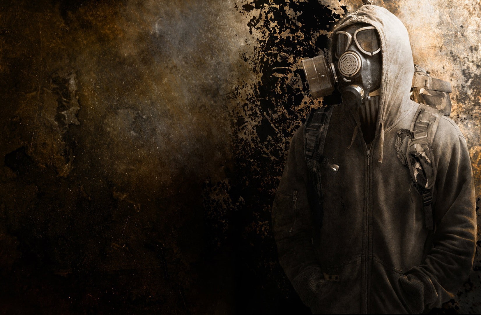 standing, wall - building feature, protection, security, machinery, gas mask, people, rescue, clothing, ruined, 720P, obscured face, old, helmet, waist up, HD Wallpaper