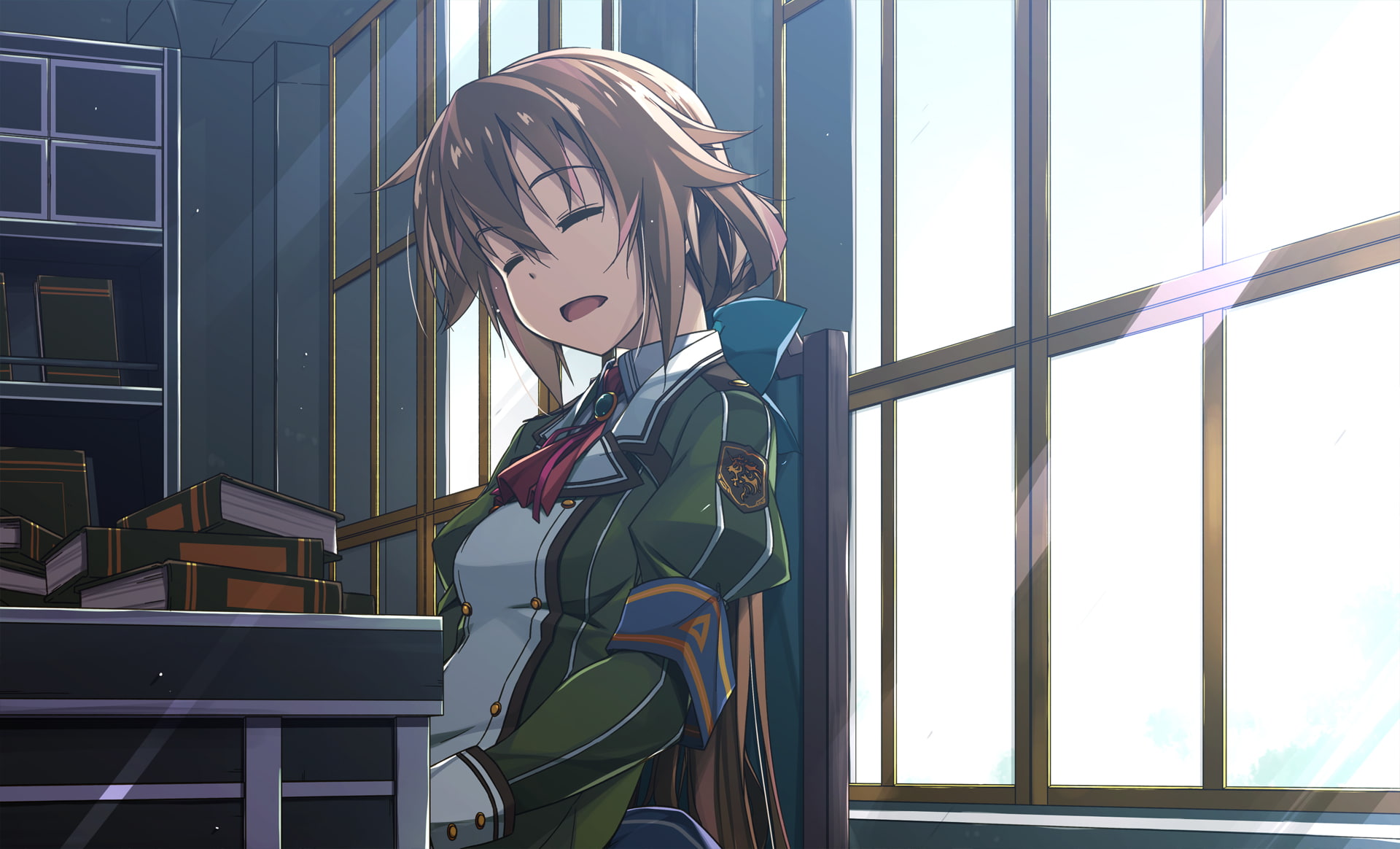 densetsu, uniform, konachan, short, brown, hair, 1080P, sleeping, herschel, towa, 253278, com, kiseki, sen, shikei, book, eiyuu, HD Wallpaper