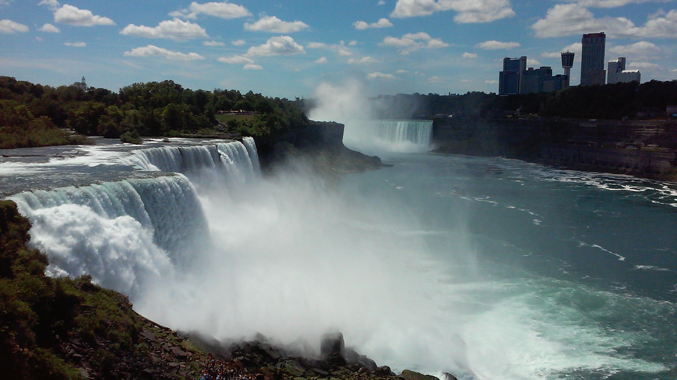 waterfall, scenics, ontario - Canada, built structure, border, skyscraper, United States, landscape, peaceful, iguacu Falls, power in nature, power, 1080P, HD Wallpaper