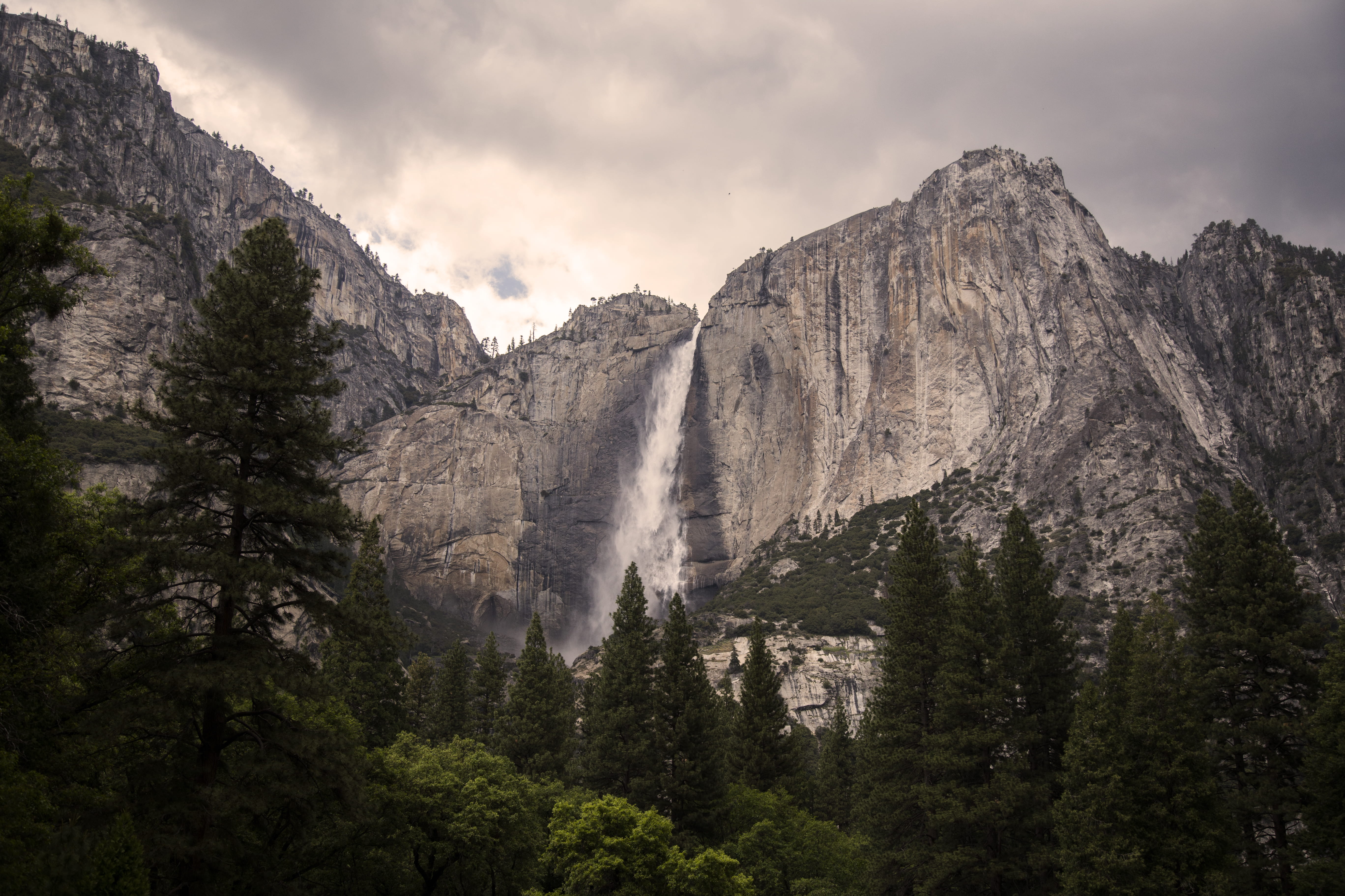 mountain peak, environment, 5K, national park, waterfall, yosemite, landscape, evergreen, pine tree, coniferous tree, cliff, scenics - nature, nature, HD Wallpaper