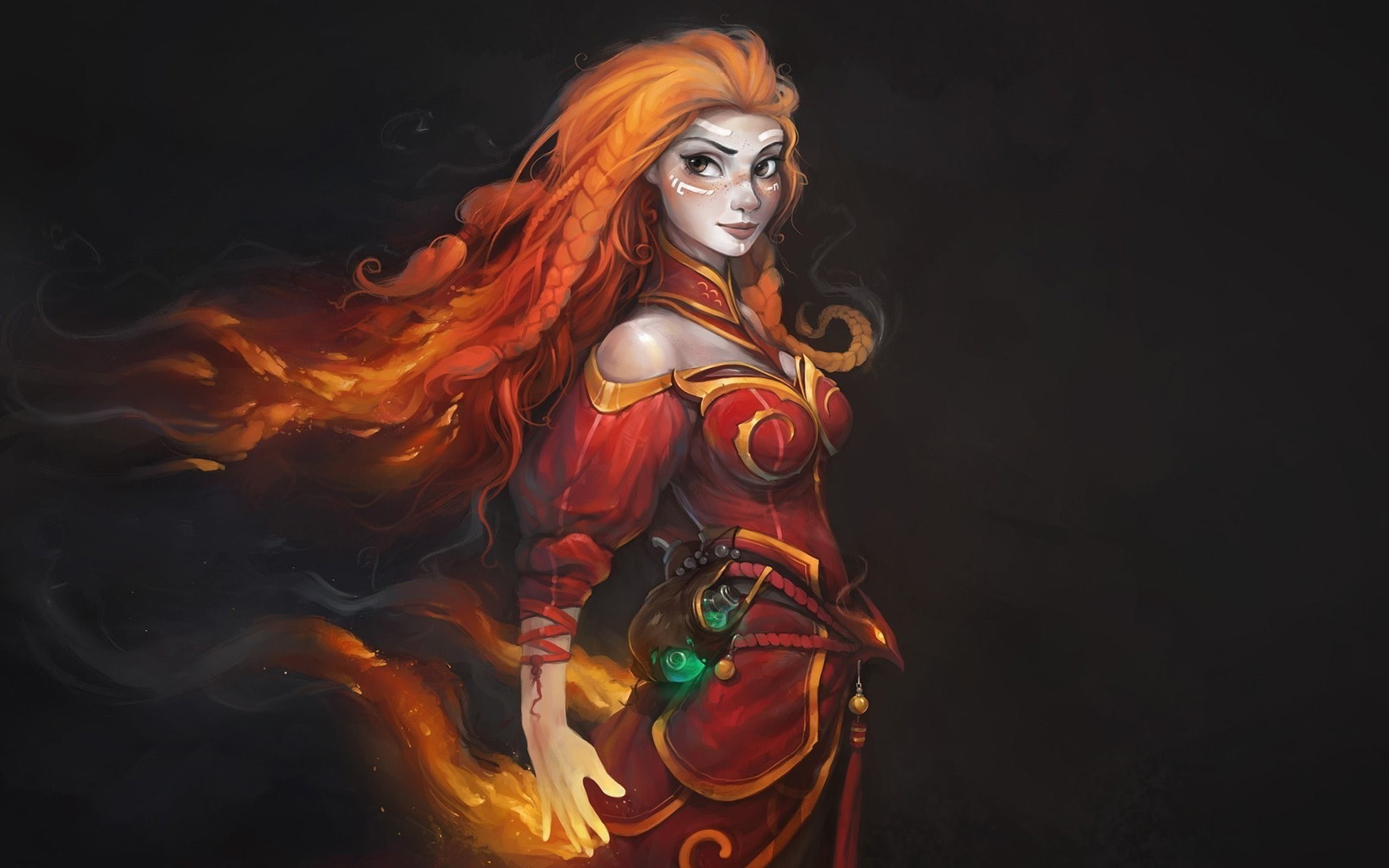 games, magic, hd, dota, fantasy, fire, 2K, lina, girls, HD Wallpaper