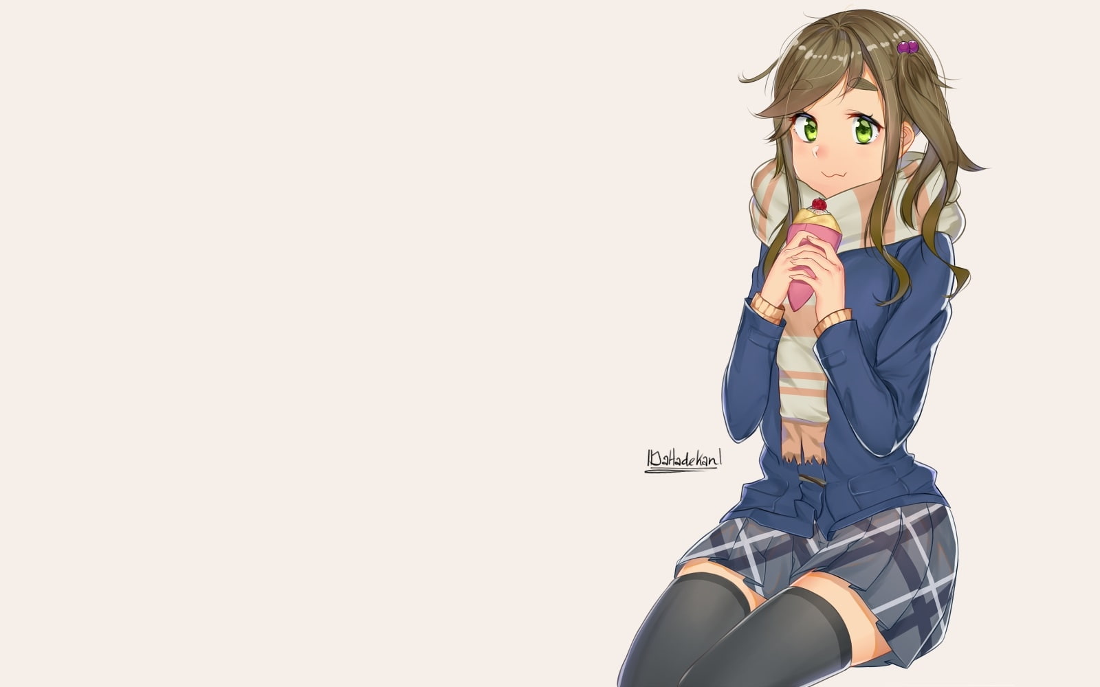 hairstyle, child, front view, young adult, looking at camera, young women, childhood, full length, inuyama aoi, scarf, indoors, yuru camp, Anime, 720P, HD Wallpaper