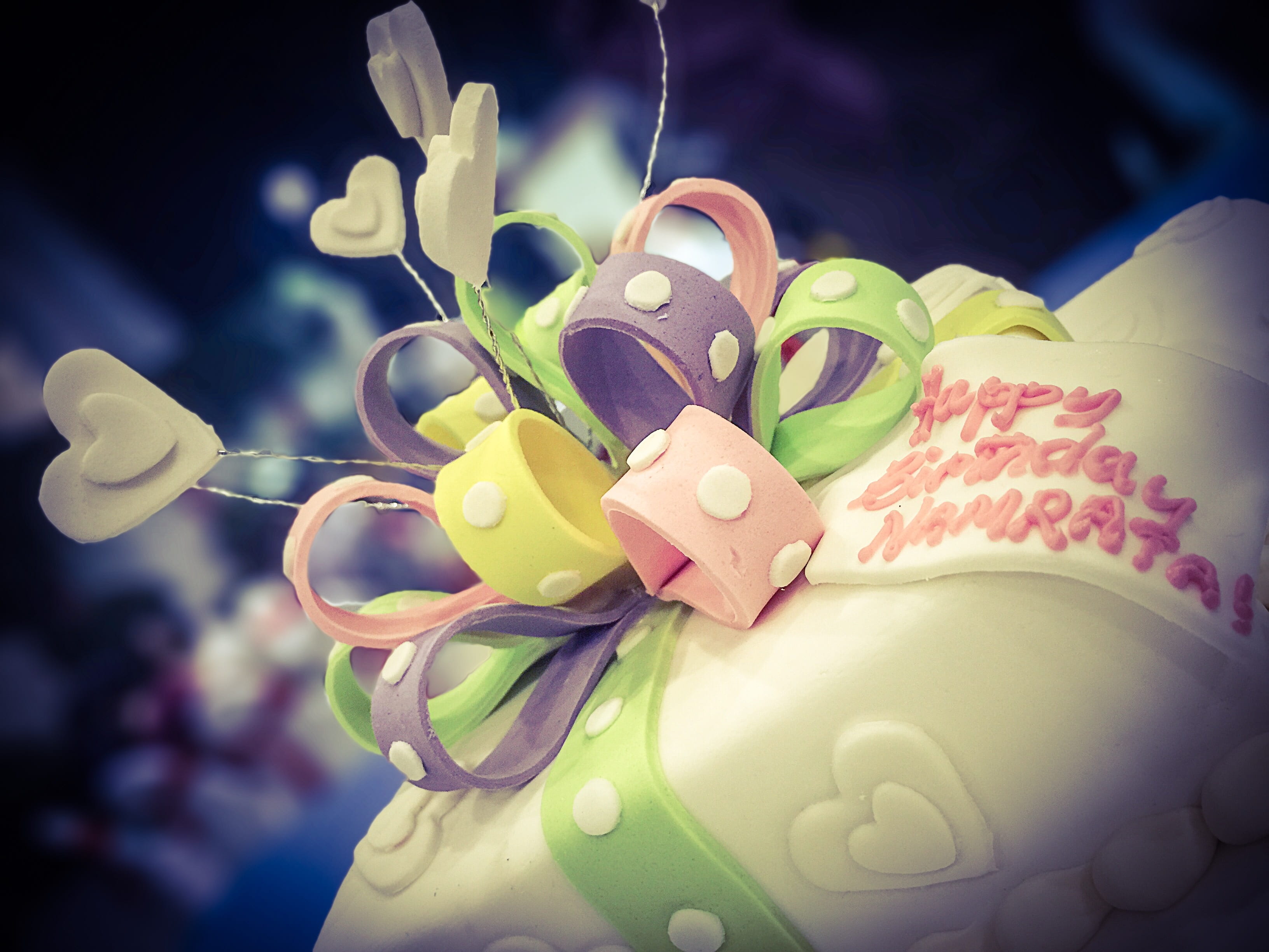 birthday party, indoors, flowering plant, icing, cream, no people, heart, decoration, celebrate, tasty, sweet food, celebration, ribbon, pink, nature, close-up, HD Wallpaper